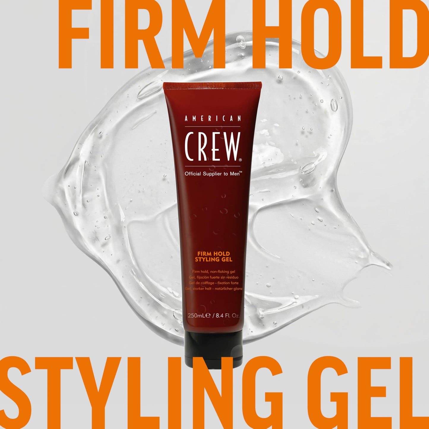 Light Gray American Crew Men's Hair Styling Gel, Firm Hold, Non-Flaking, 8.4 fl oz