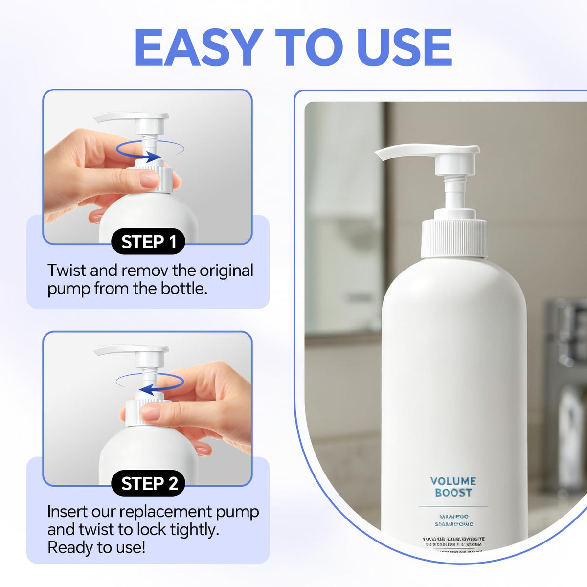White Smoke 4 Pack Liter Pump Compatible with Biolage Shampoo and Conditioner 33.8 oz Bottles, Dispensing Pump for Shampoo 1 L/33.8 Fl Oz Bottle Pumps Dispenser