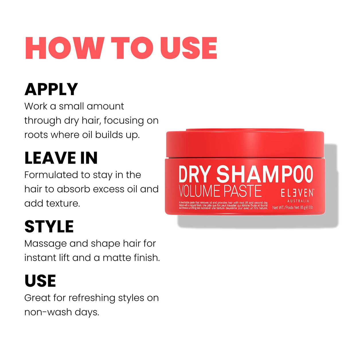 White Smoke ELEVEN AUSTRALIA Dry Shampoo Volume Paste - for Men and Women, Adds Texture & Freshness to Hair, Absorbs Oil, Volumizing Lightweight Formula, No Residue