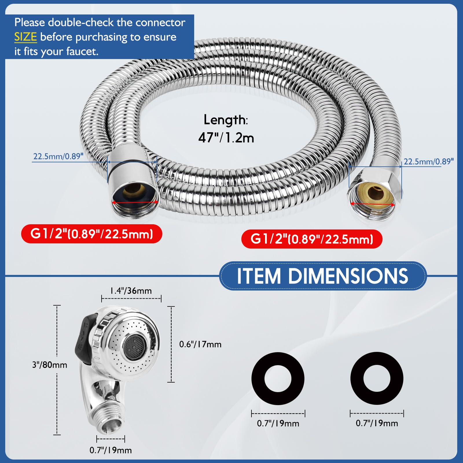 Lavender Garaook G1/2" Connector Shampoo Bowl Hose Sprayer Kit, 47 Inch Stainless Steel Shampoo Hose with Compact Spray Head to Attach Shampoo Bowl Faucet Vacuum Breaker Kit for Salon Sink & Shampoo Bowl
