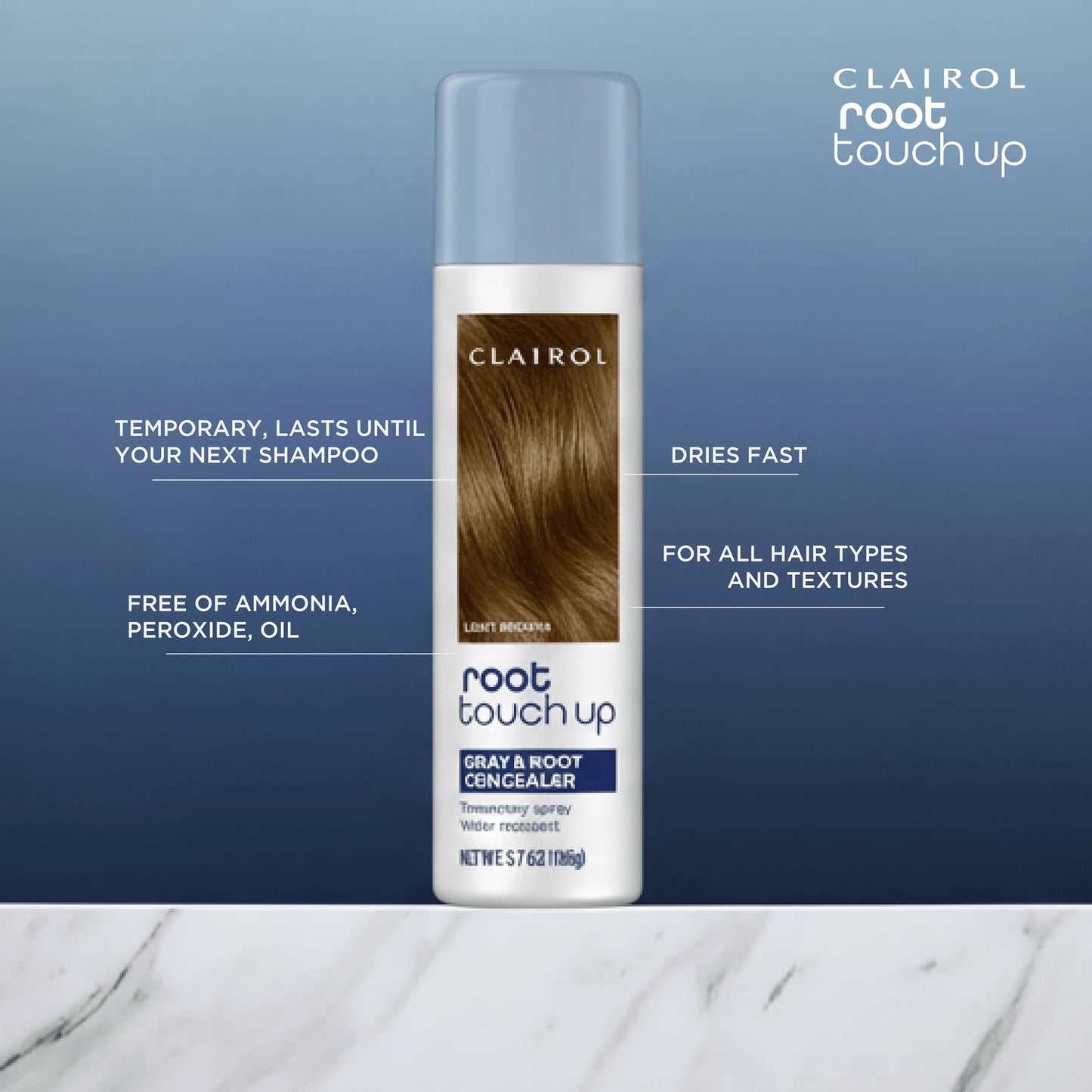 Light Gray Clairol Root Touch-Up Temporary Hair Coloring Spray, Light Brown Hair Color | Instant Natural-Looking Gray Root Coverage | Ammonia Free | Lightweight Formula | Pack of 1