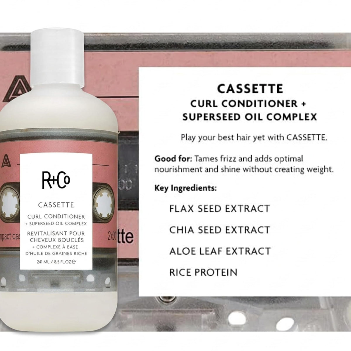 White Smoke R+Co CASSETTE Curl Conditioner + Superseed Oil Complex, 8.5 Oz
