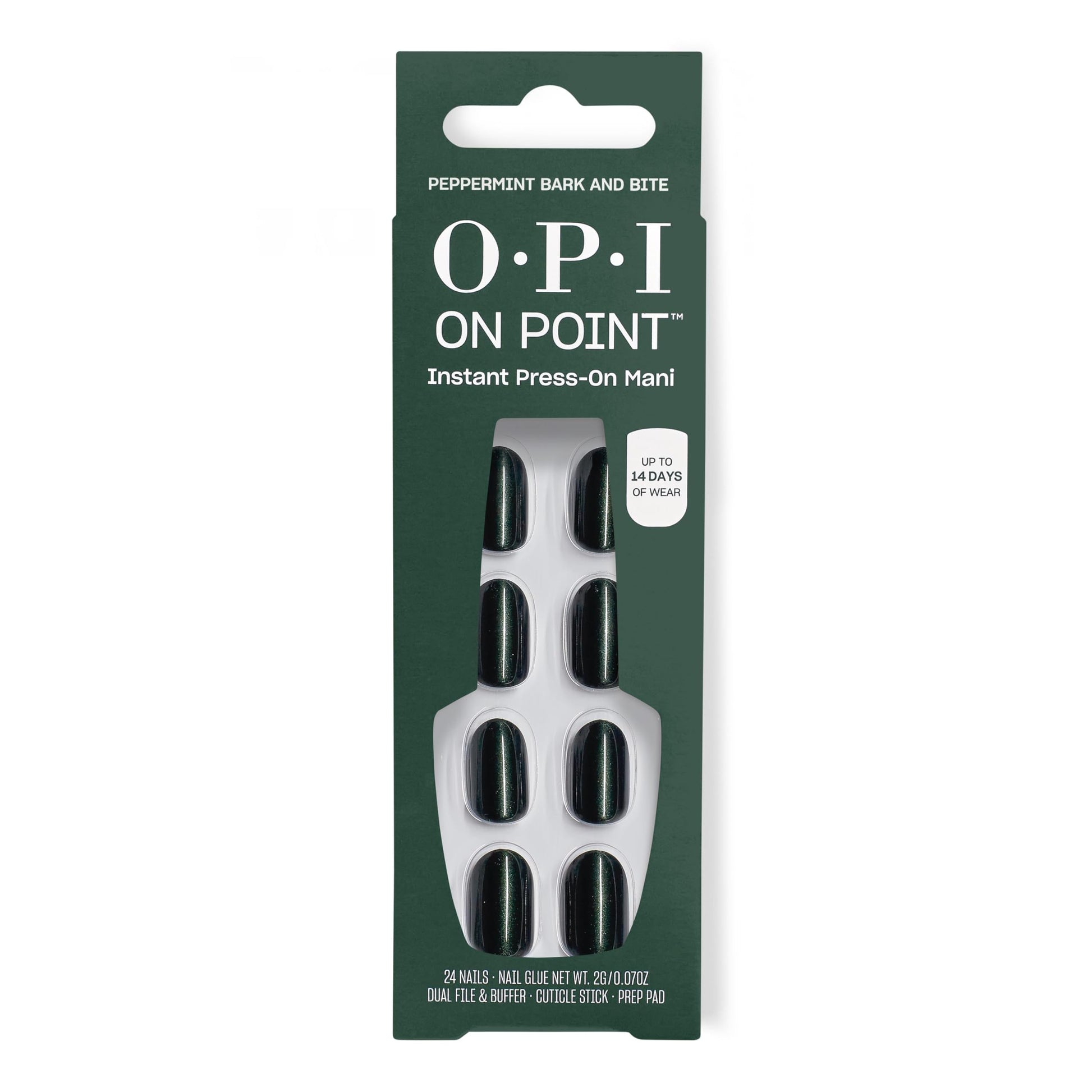 Dark Slate Gray OPI On Point Peppermint Bark and Bite | Short Round Dark Green Silver Shimmer Press On Nails | 24 Count with Nail Glue | Long Lasting, Reusable, Non-damaging | Fall 2025 Shades