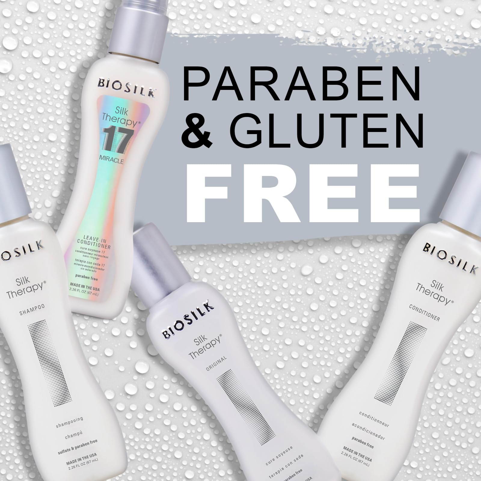 Light Gray Biosilk The Miracle of Silk Kit, Includes Silk Therapy Shampoo, Conditioner, Original Leave-In Treatment, Miracle 17 Leave-In Treatment, 2.26 Oz Each