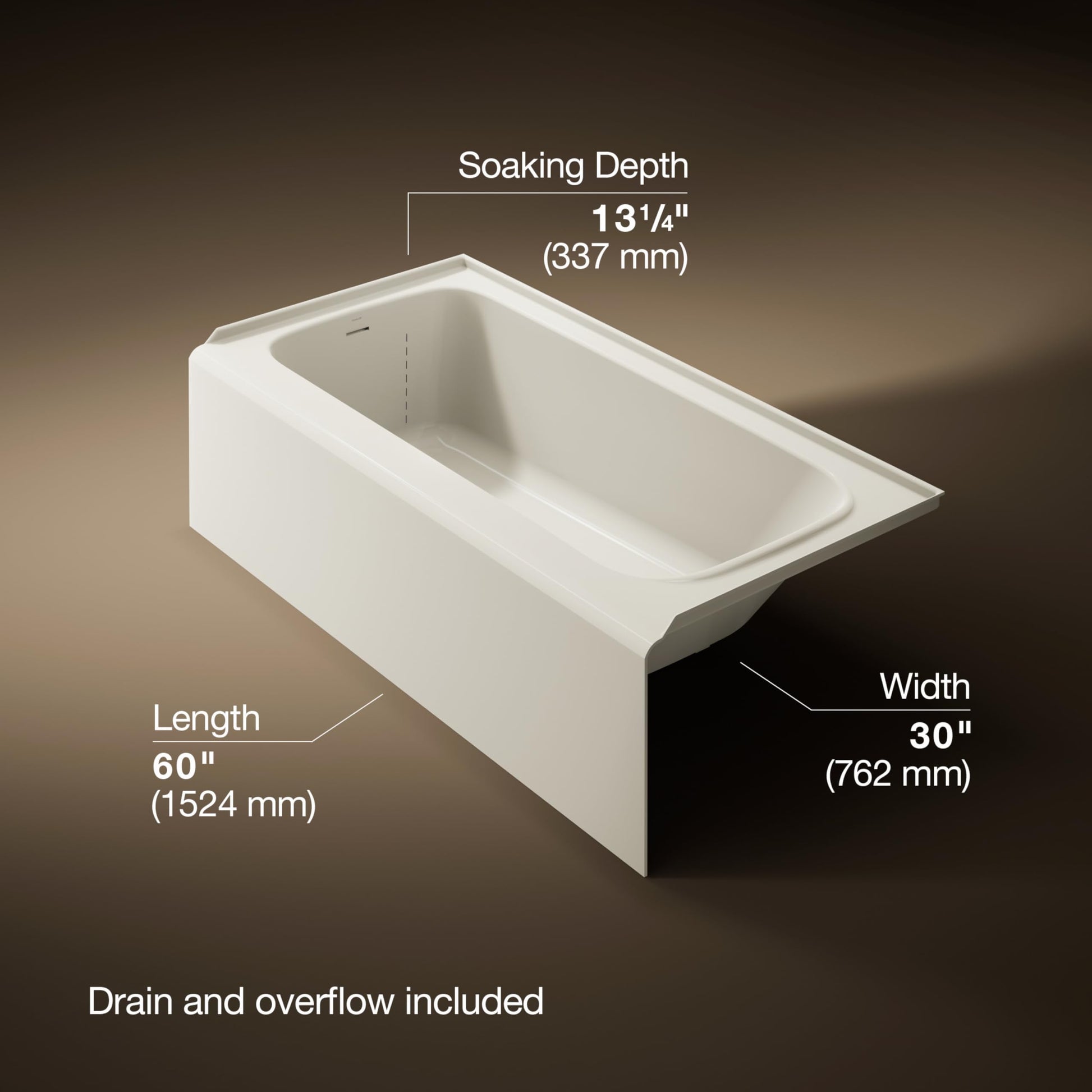 Dark Olive Green Kohler 25830-LA-96 Avec® 60" x 30" alcove bath, left drain, Biscuit