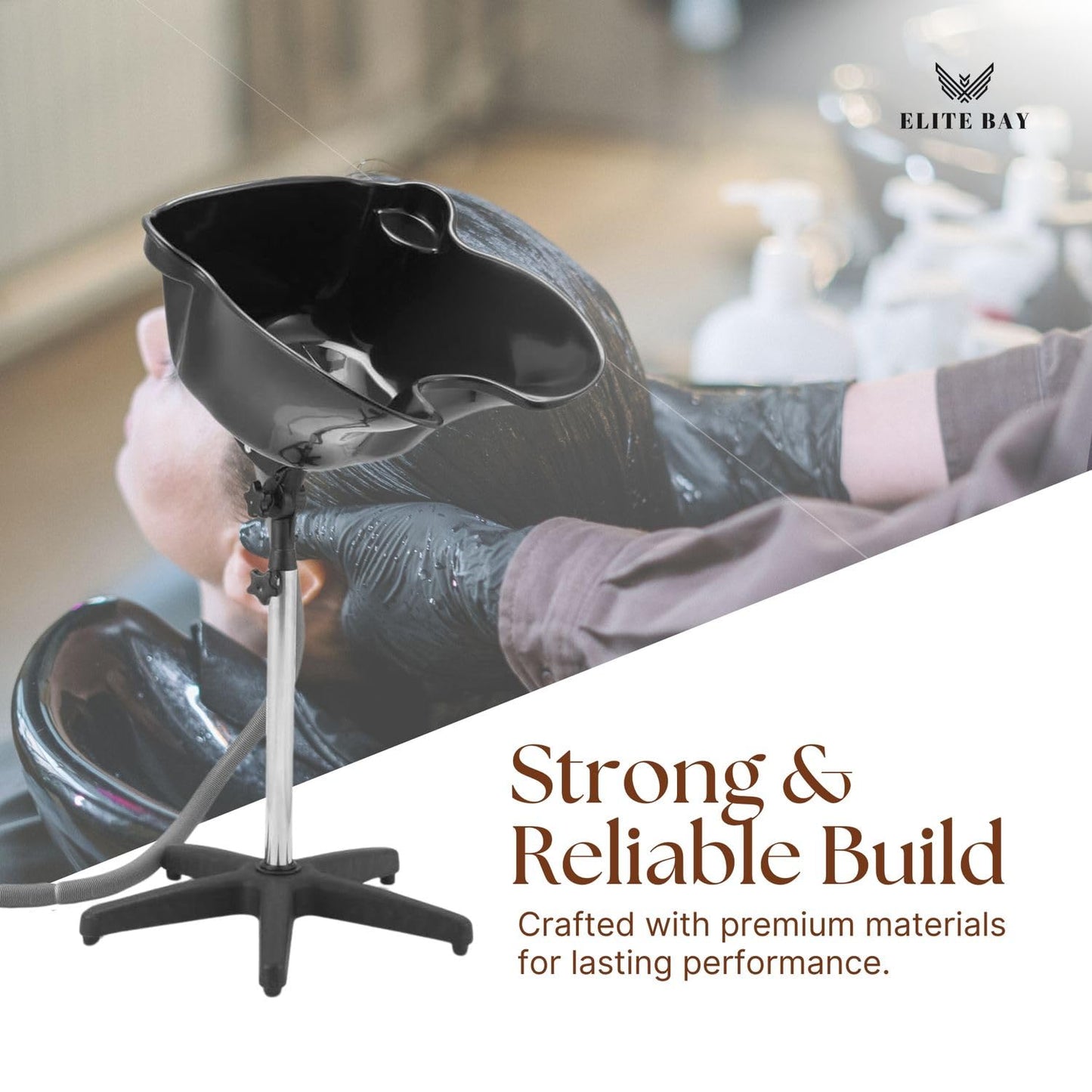 White Smoke ELITE BAY Hairwashing Sink – Engineerd for Comfort,Salon,barber and beauty studios .Built with durability,ergonomics and modren aesthetics in mind. Adjustable (92–130cm) heavy duty stand and basin.