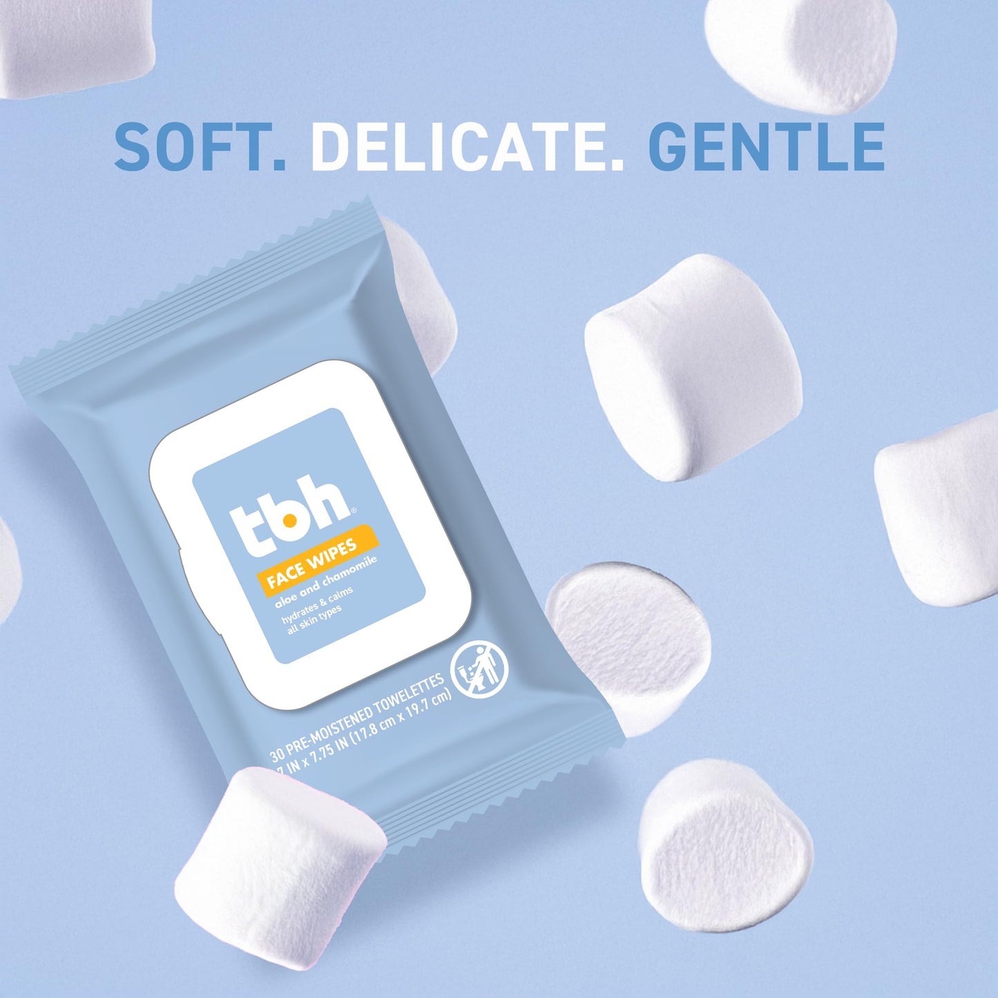 Light Steel Blue TBH Kids Gentle Face Wipes – Daily Cleansing & Hydrating Wipes for Preteens & Teens – Soothing Chamomile & Calendula – Sulfate & Paraben-Free – 30 Count