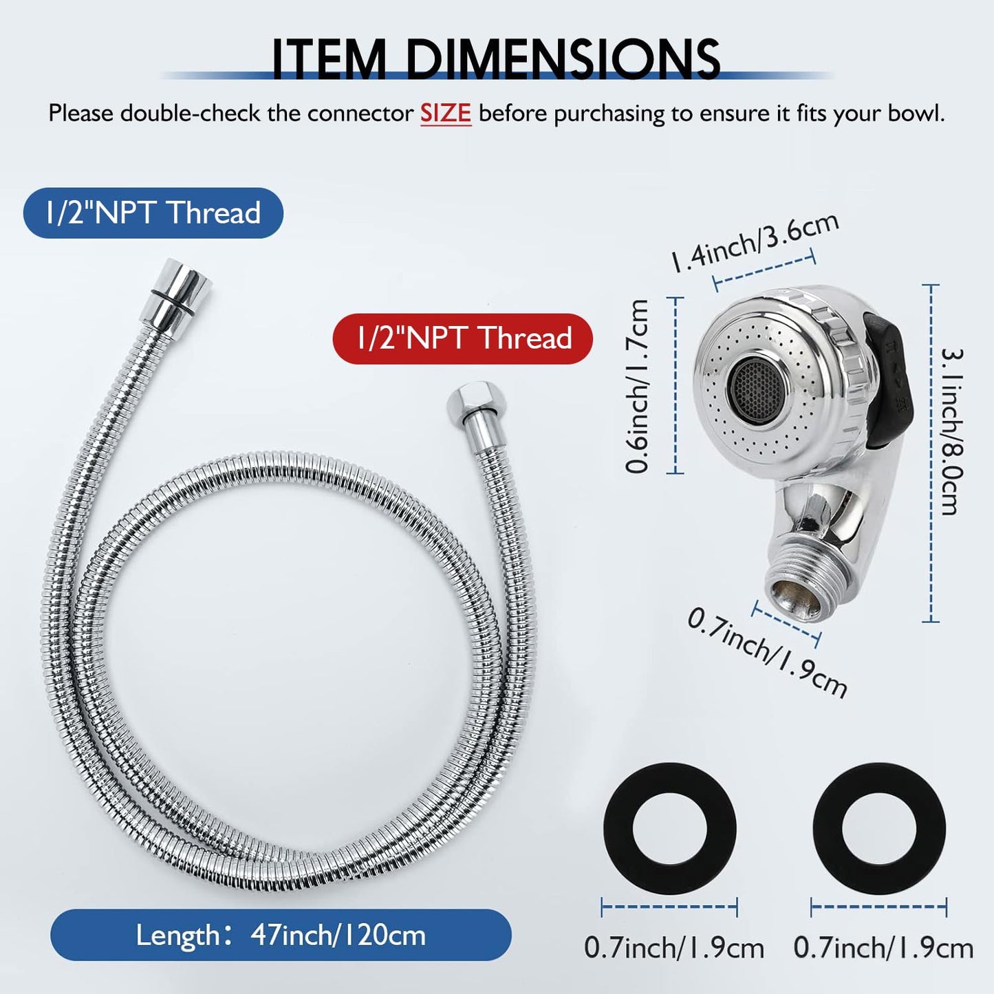 Lavender LukLoy Shampoo Bowl Sprayer Hose Replacement, 1/2" Nut Professional Salon Sink Stainless Steel Hose for Sink Shampoo Bed