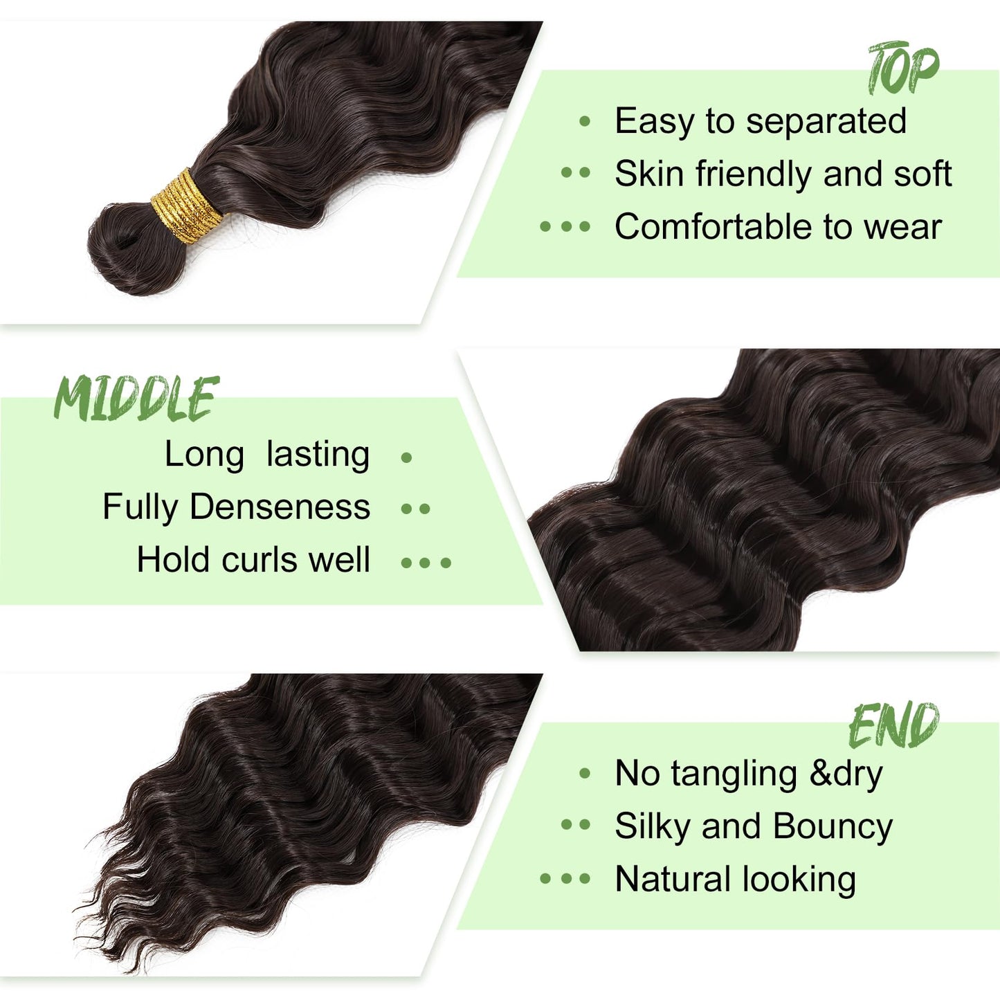 White Smoke Eerya Long Curly Braiding Hair 24 Inch 2 Packs Deep Ocean Wave Crochet Hair for Black Women Deep Wave Braiding Hair for Boho Braids（24 inch, #4）
