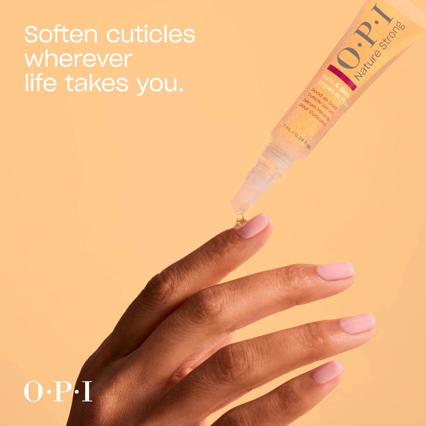 Light Goldenrod OPI Nature Strong Nails & Skin - Good as Gold Cuticle Serum | Hydrating Gel Serum to Soften & Sooth Cuticles On-The-Go | Enriched with Skin-Smoothing Emollients | 0.24 Fl Oz | 7 mL