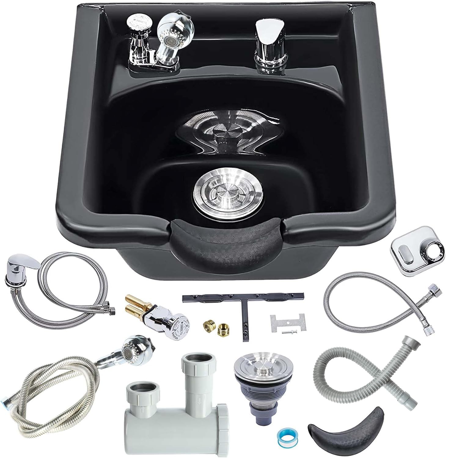White Smoke Toriexon Shampoo Bowl for Salons, Black ABS Plastic Shampoo Sink for Home, Easy to Clean and Install Salon Shampoo Bowls for Hair Stylist