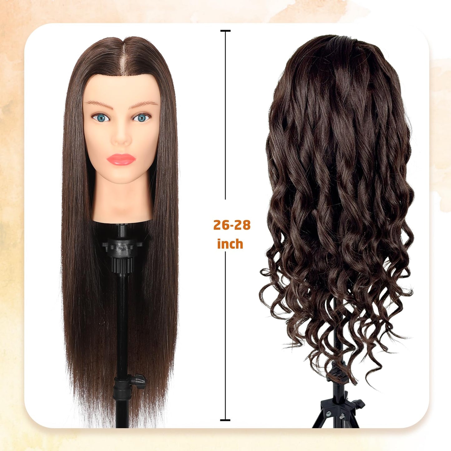 White Smoke Mannequin Head Human Hair- Cosmetology Manikin Doll Head with 80% Real Hair for Hairdresser Practice Styling Braiding & Free Clamp Holder (Black Brown)