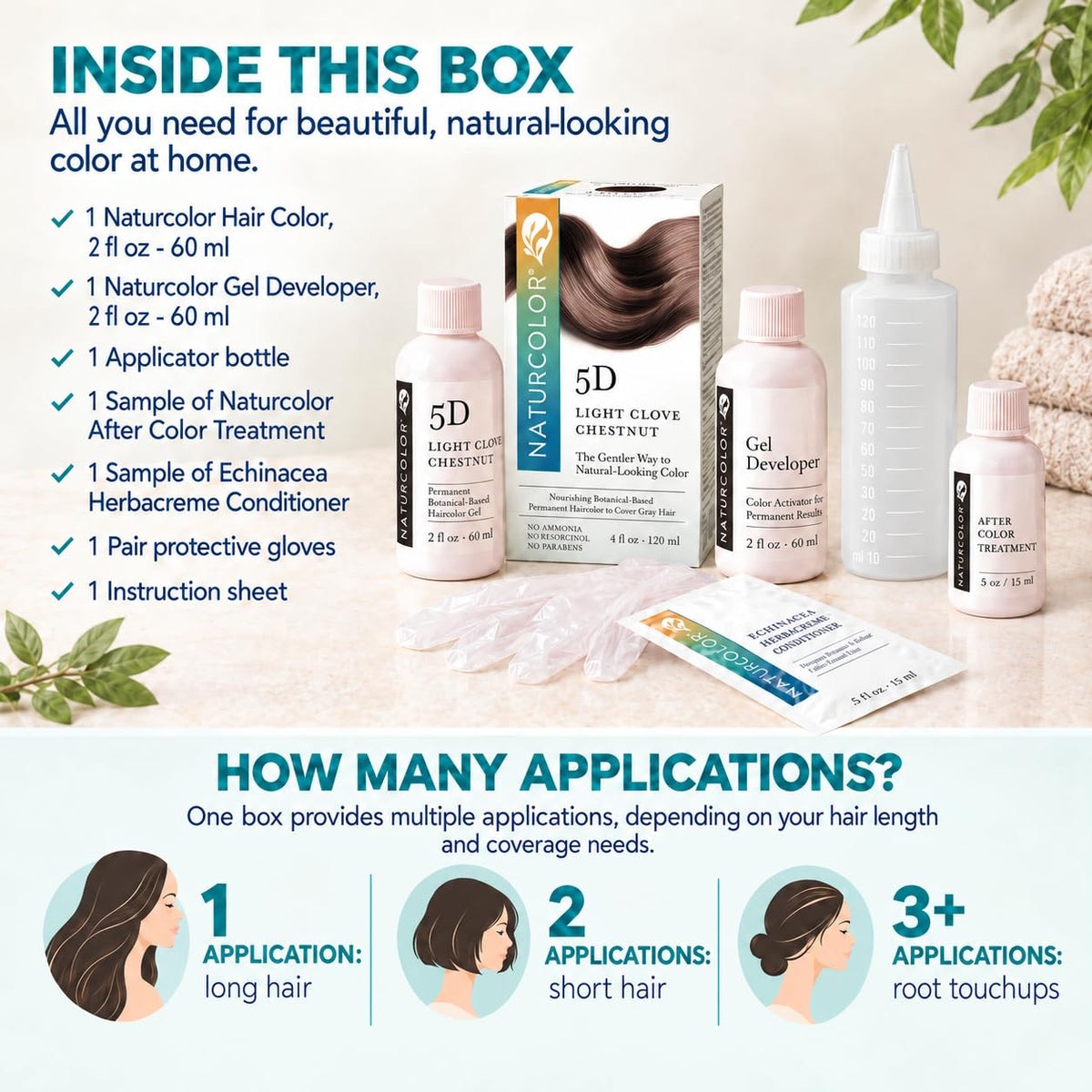 White Smoke Naturcolor 5D Light Clove Chestnut Permanent Hair Color, Ammonia-Free, Natural-looking, Herbal-based Medium Brown Dye Kit, Up To 100% Gray Coverage, Vegan, Cruelty-free, Odor-free, 4 fl oz
