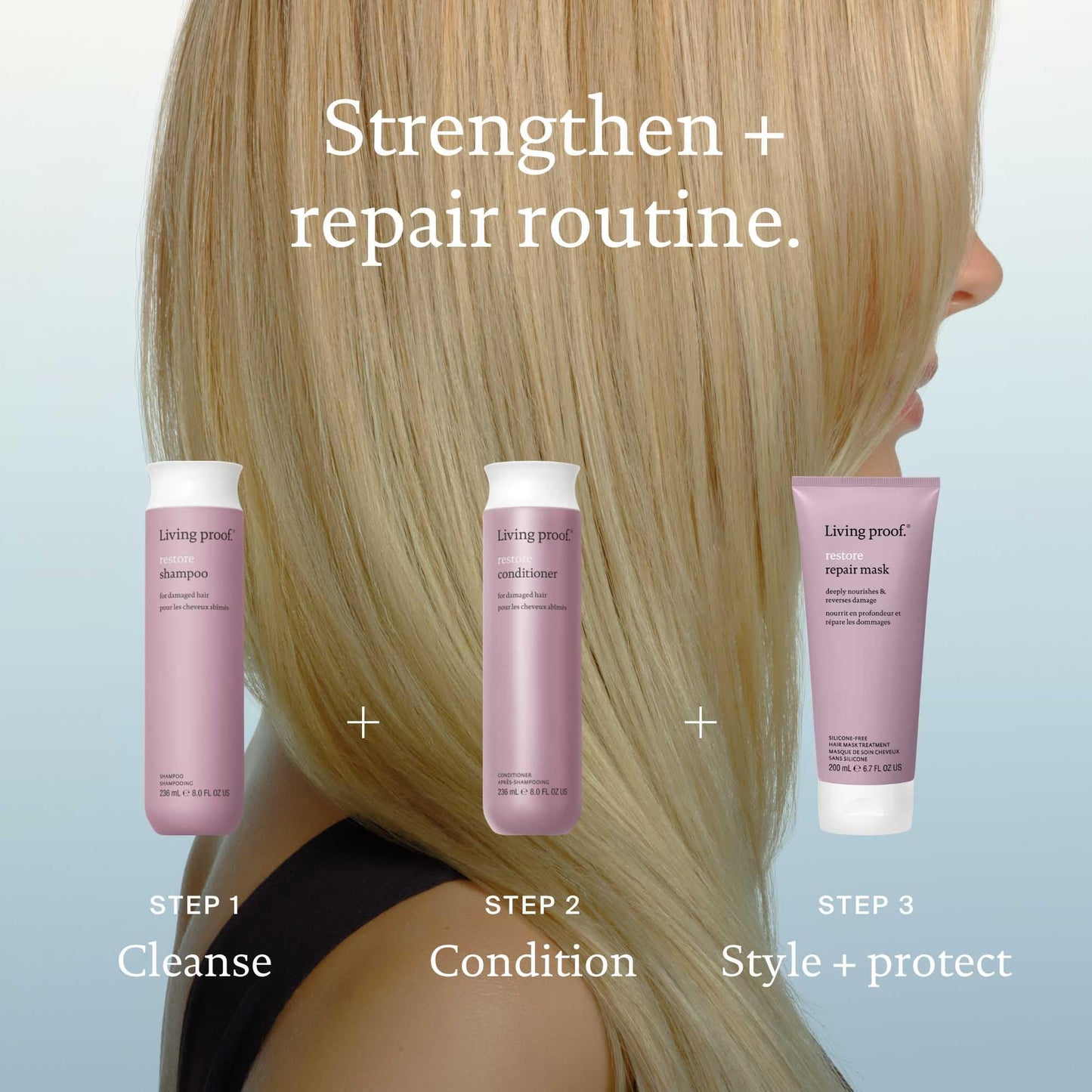 Rosy Brown Living proof Restore Shampoo & Conditioner Duo, Repairs & Strengthens, Adds Shine For All Hair Types