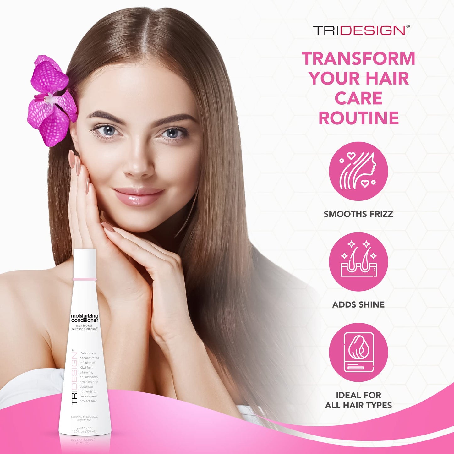 White Smoke TRIDESIGN TRI Moisturizing Conditioner - Hydrating Dry & Damaged Hair, Infused Wheat Protein to Protect, Repair & Restores Moisture to Curly, Straight, Wavy Treated Hair - 10.5 Fluid Ounce