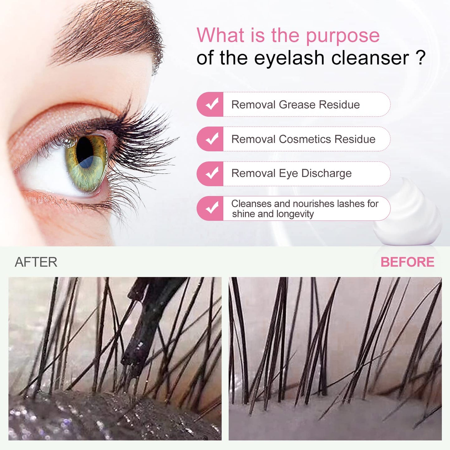 White Smoke AuReve Eyelash Cleanser Concentrate 100ml Lash Extension Shampoo Oil-Free Eyelash Extension Shampoo with Salon Home Care -Makes 20 Bottles 60ml Lash Shampoo, Rose