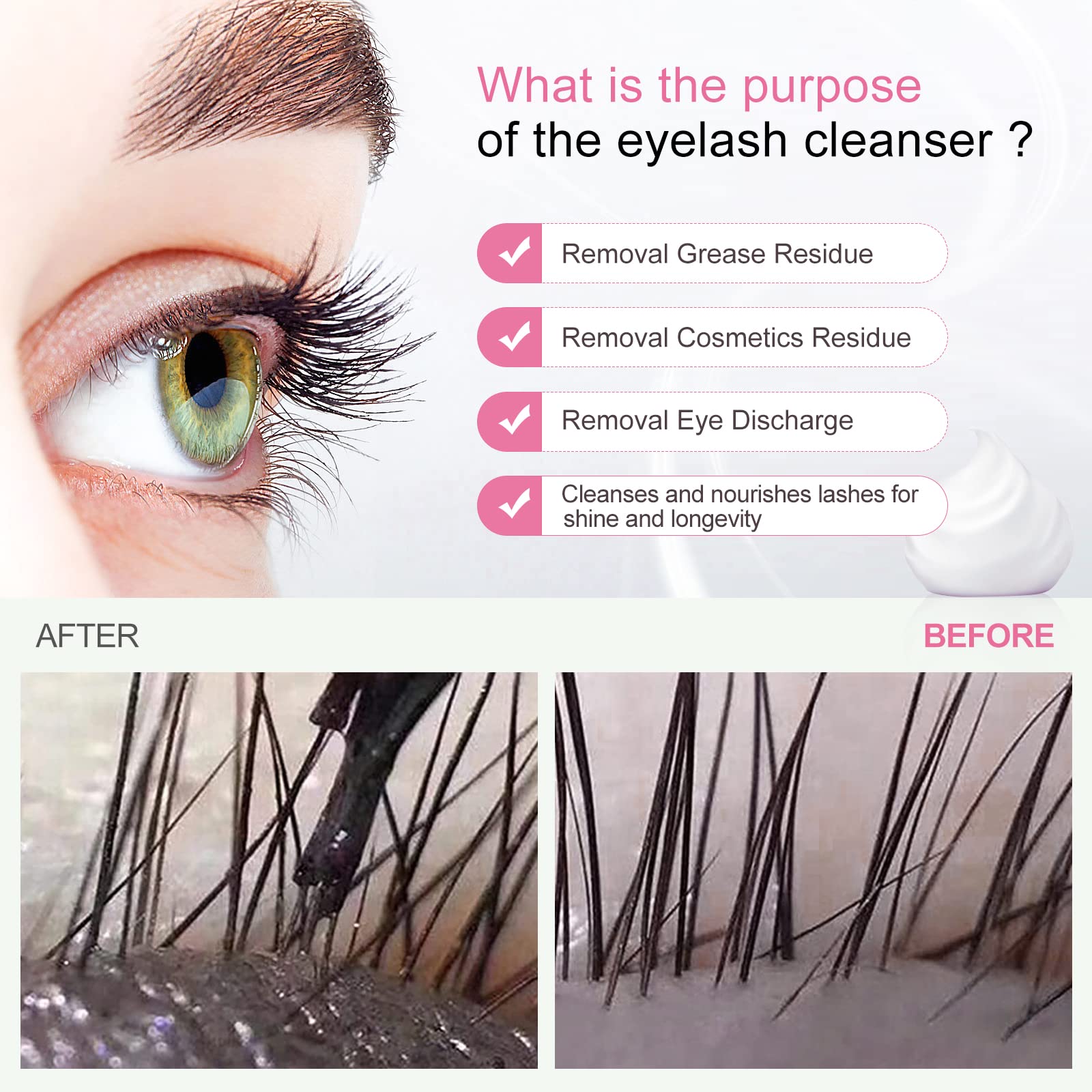 White Smoke AuReve Eyelash Cleanser Concentrate 100ml Lash Extension Shampoo Oil-Free Eyelash Extension Shampoo with Salon Home Care -Makes 20 Bottles 60ml Lash Shampoo, Rose
