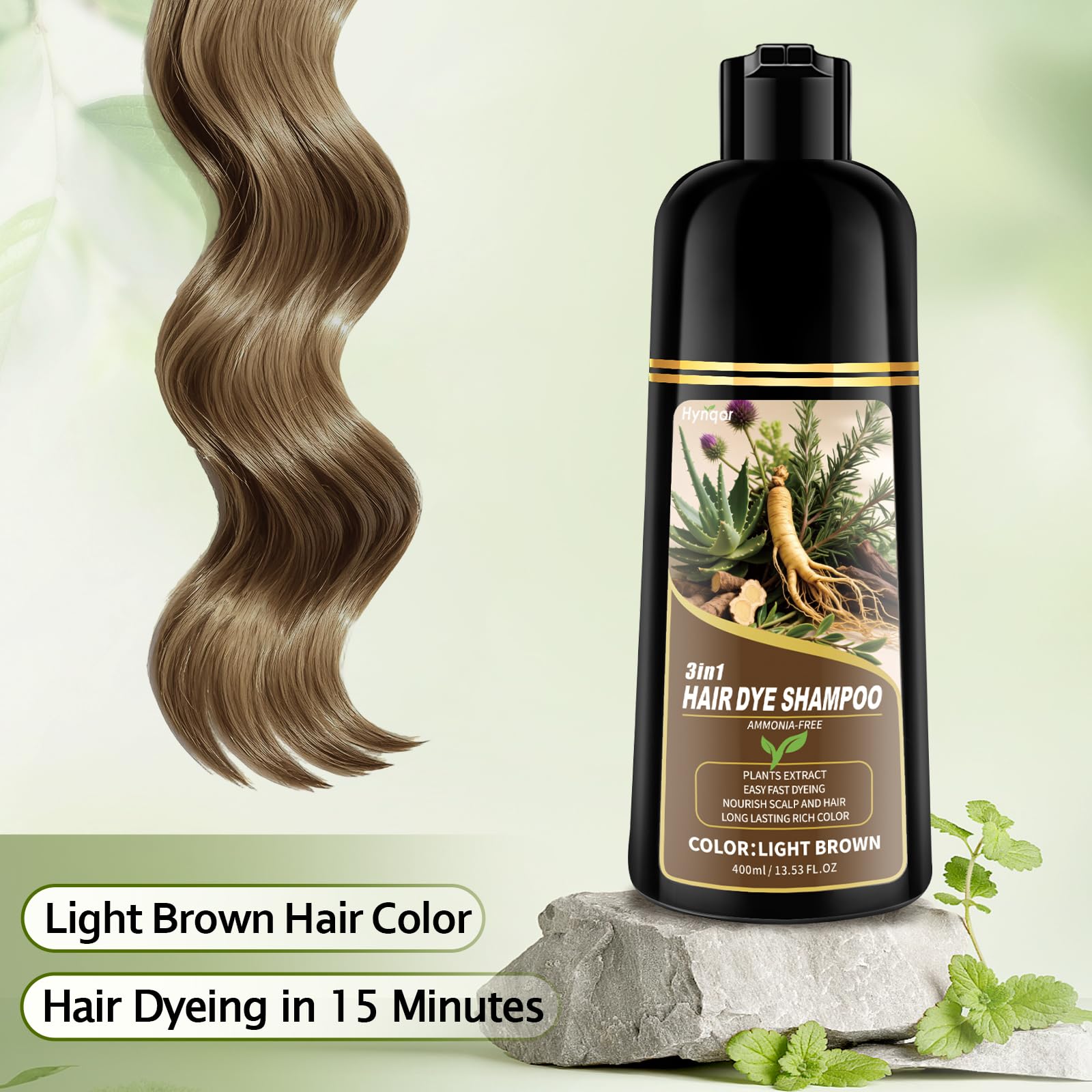 Antique White Light Brown Hair Dye Shampoo, 100% Gray Coverage Hair Color Shampoo for Women Men, Ammonia-Free & Paraben Free with Natural Herbal Ingrendients