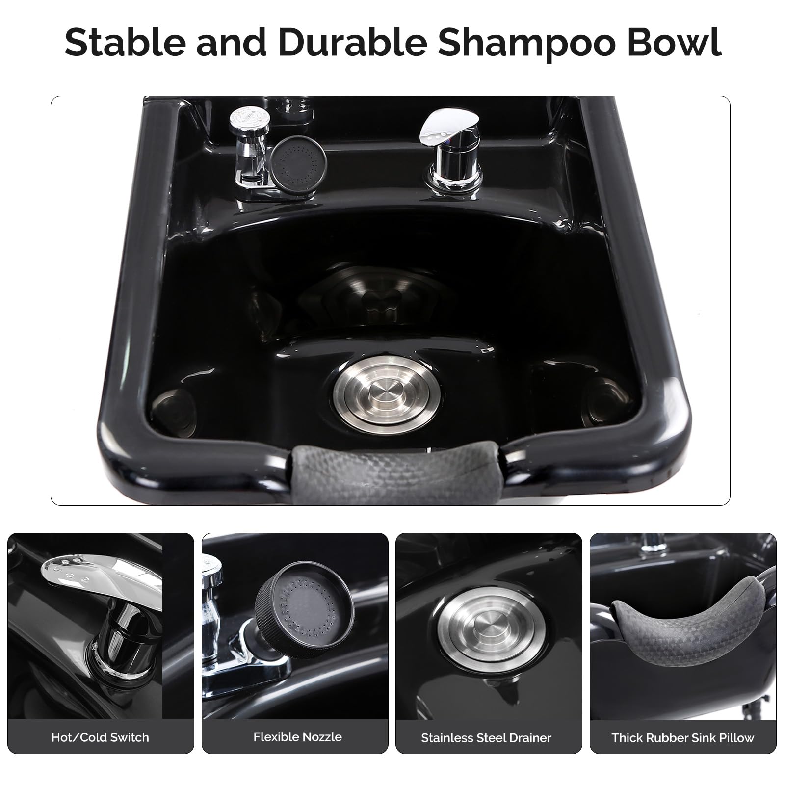 White Smoke OmySalon Shampoo Bowl with Cabinet, Portable Salon Hair Washing Station with Adjustable Shelf, UPC Certified Faucet, Freestanding Backwash Sink for Barber, Beauty Salon, Spa