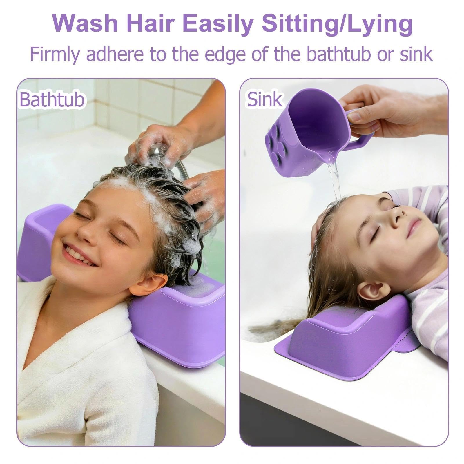 White Smoke nestery Hair Washing Station for Kids, Silicone Portable Shampoo Bowl and Elderly with Rinse Cup & Scalp Massager, Hair Washing Basin for Sink or Bathtub at Home with Neck Support Purple