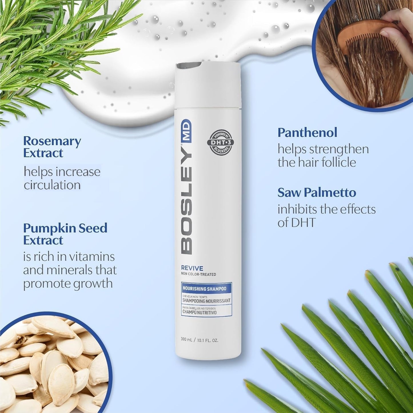 Lavender BosRevive Nourishing Shampoo for Noticeably Thinning, Non Color-Treated Hair – Helps Restore Thinning Hair & Remove DHT, Product & Pollution Build-Up, Boosts Scalp Circulation, Sulfate-Free 10.1 Fl Oz