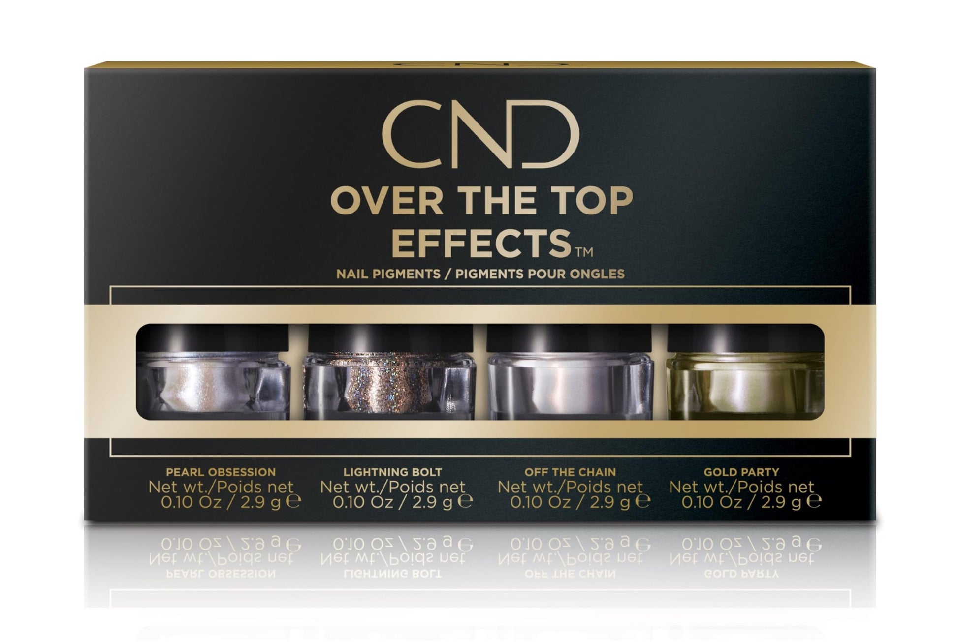 Dark Slate Gray CND Over The Top Effects™ 4 Piece Kit - Nail Pigments with Pearl Obsession, Lightening Bolt, Off the Chain, and Gold Party - Holographic, Glitter, and Chrome Powder for Nails, 4 count