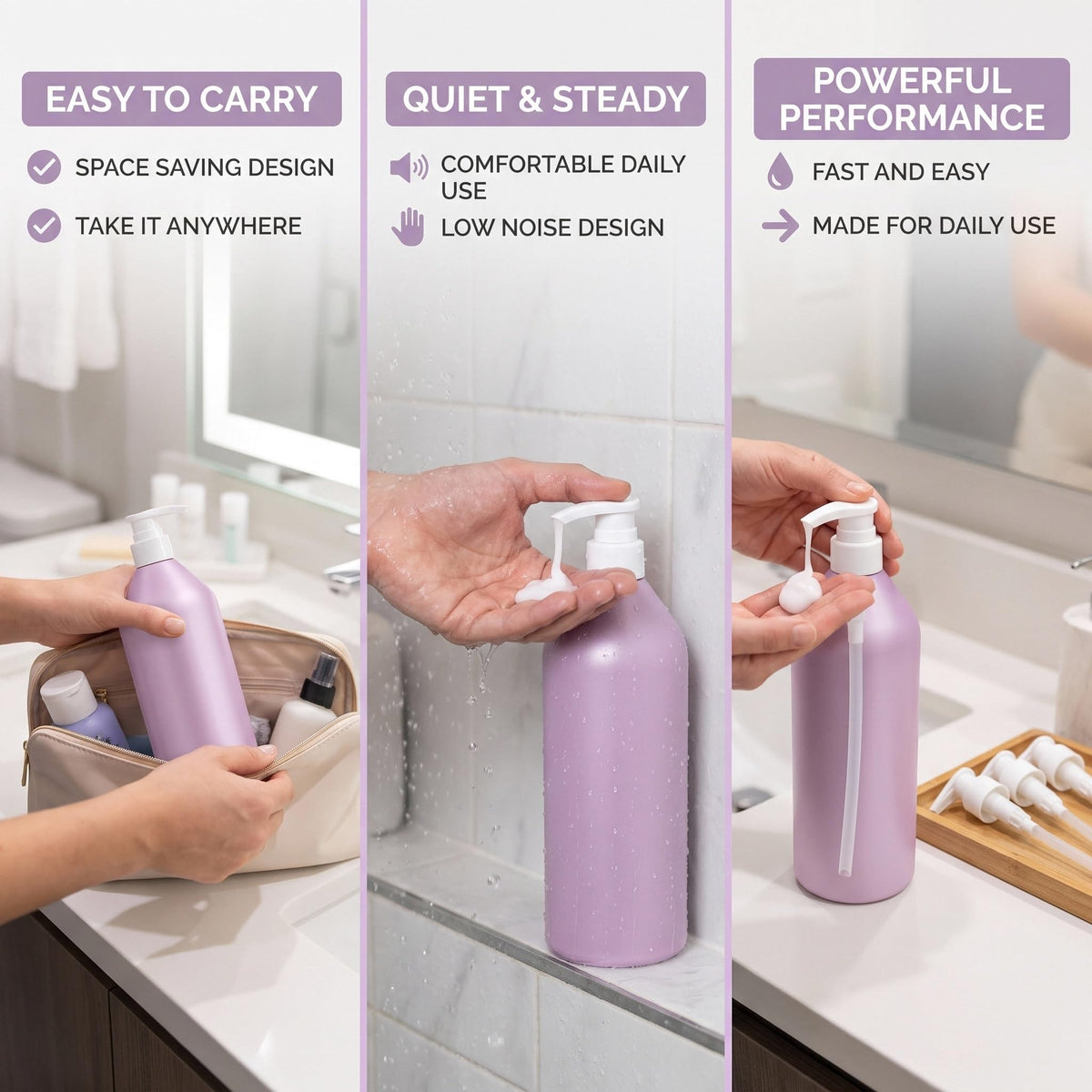 Lavender 3 Pack Liter Pump for Pureology Shampoo and Conditioner 33.8 oz Bottles, Liter Shampoo Pump for Pureology, Pump for Shampoo Bottle 33.8 oz Pumps Dispenser