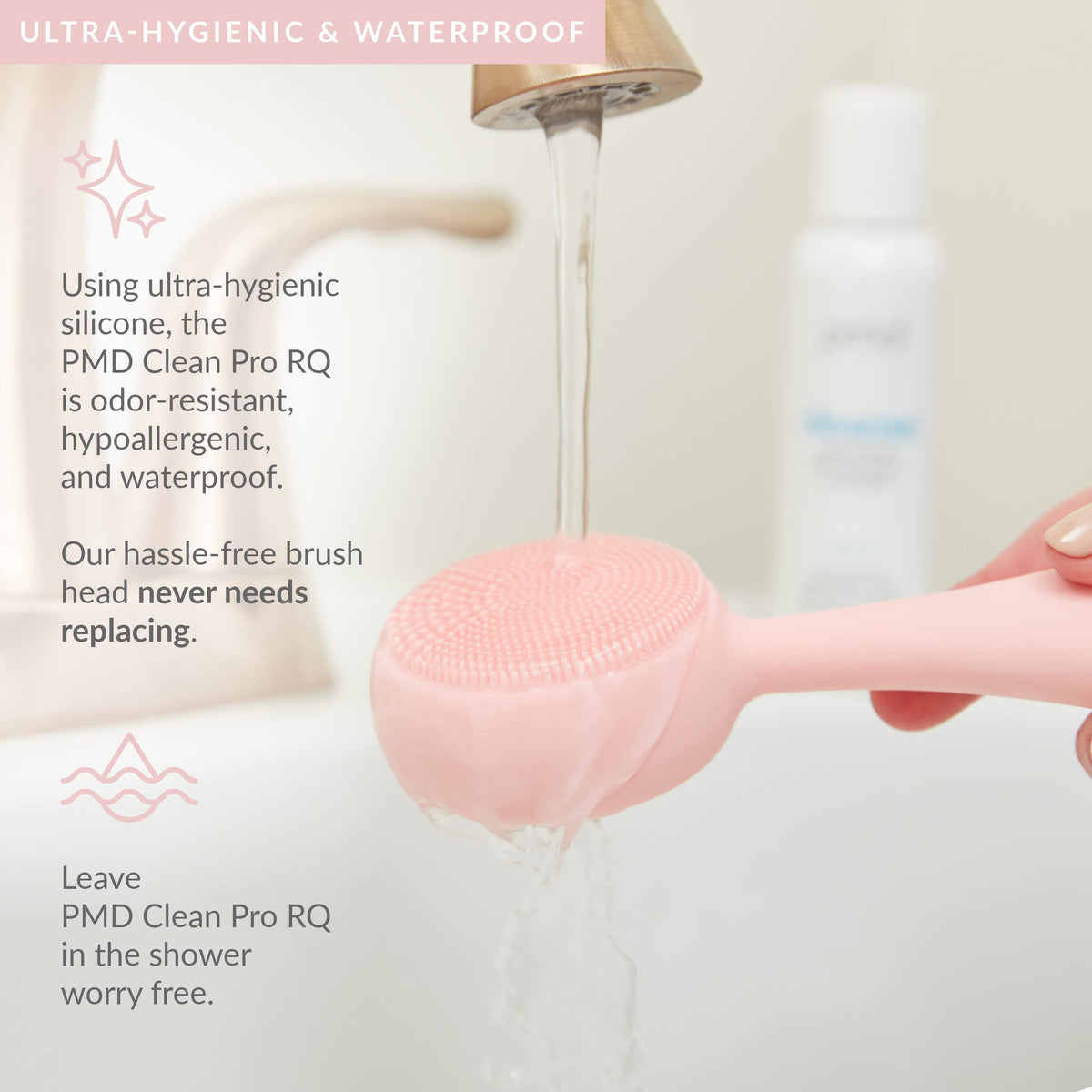 Light Gray PMD Beauty Clean Pro - Electric Facial Cleansing Brush, Smart Facial Device with Silicone Brush & Heated Anti-Aging Aluminum, Gemstone, Precious Metal Massager, Blush with Remove Balm