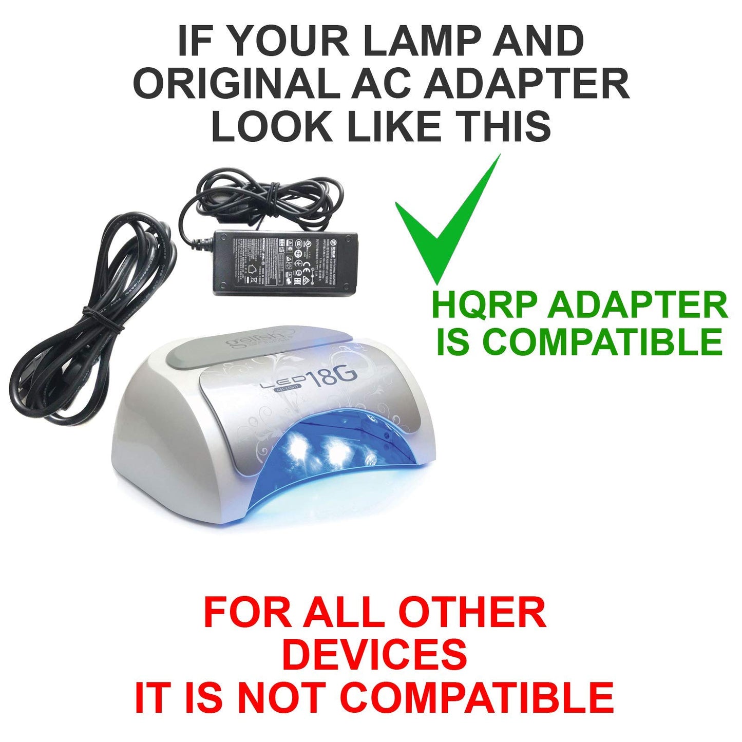 White Smoke HQRP 12V AC Adapter Compatible with Harmony GELISH 18G LED LAMP Light Power Supply Cord Adaptor Acrylic Gel Nail LED-36W12V3A 27/13 2713 27113 LED Nail Lamp Soak-Off Gel Polish Gel Light