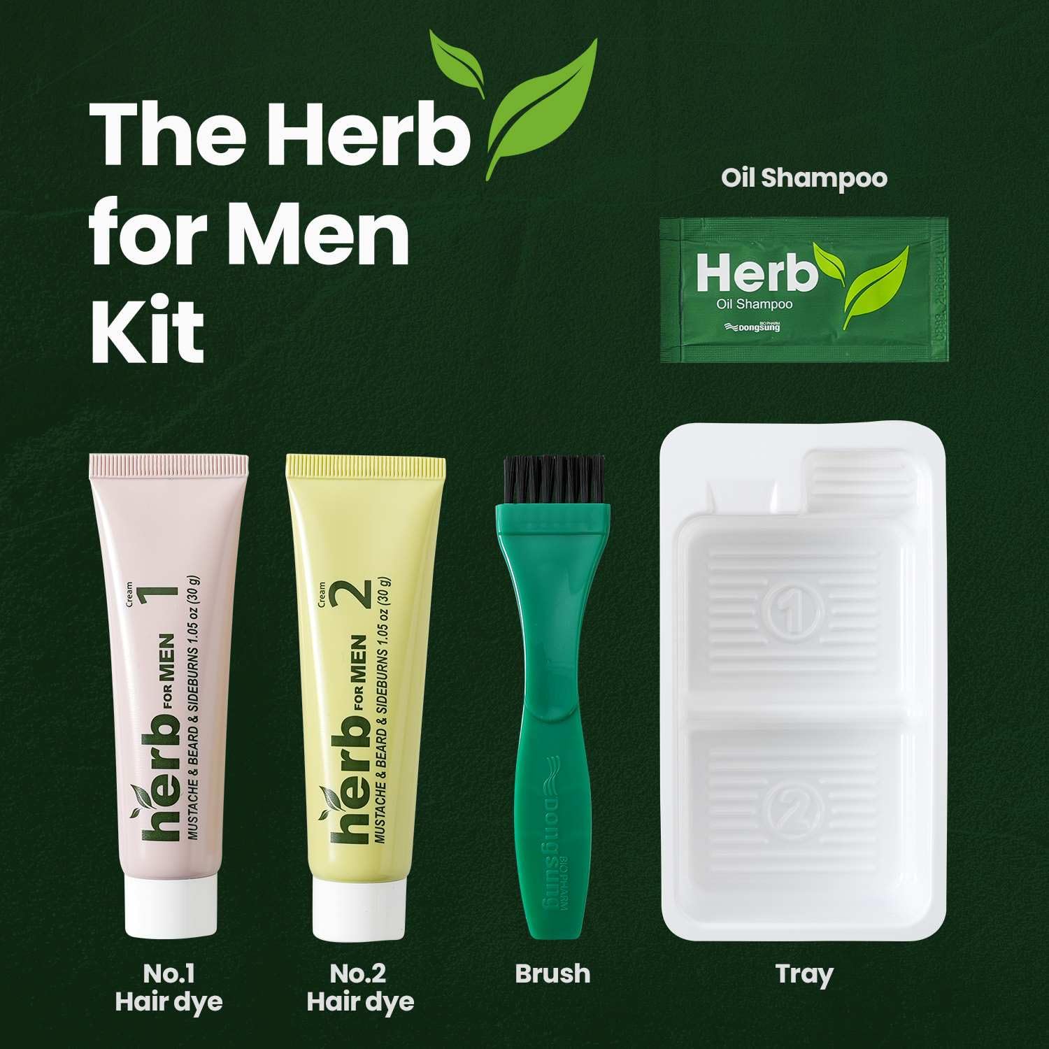 Black Herb For Men Mustache & Beard Dye (Dark Brown, 1 Pack), PPD-Free Ammonia-Free, Vegan with Natural Ingredients, Gentle for Sensitive Skin, No Skin Irritation