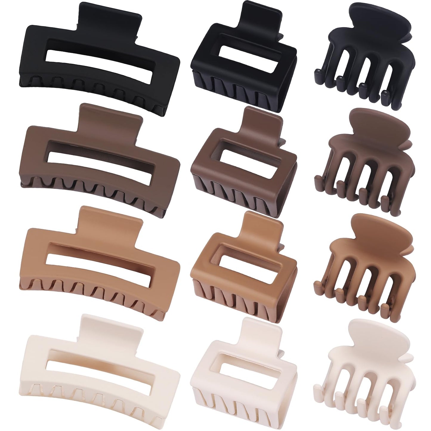 White Smoke SMKSL 12 Pcs Hair Clips for Women 3 Styles Small Medium Large Claw Clips for Thin Thick Curly Hair, Strong Hold & Non-Slip Clips, Stylish Matte Plastic Hair Accessories Ideal Gifts for Women (Brown)