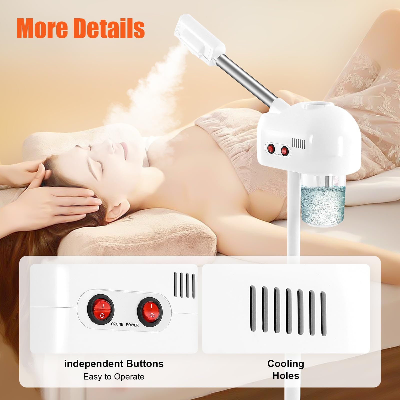 White Smoke Facial Steamer, Professional Ozone Face Steamer Hot Ozone Beauty Salon Spa Skin Care Equipment 360° Rotatable for Personal Care Use at Home and Salon