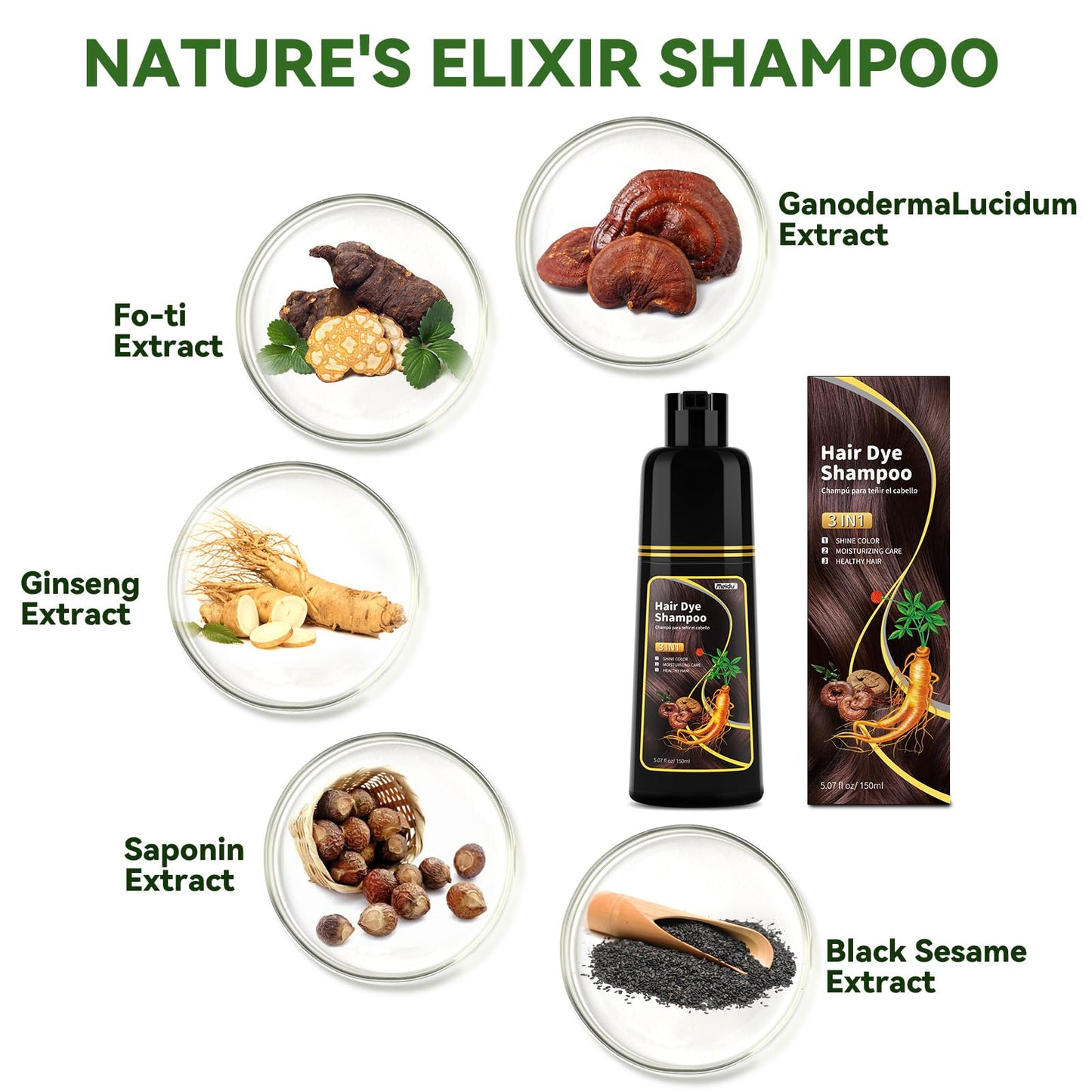 White Smoke Dark Brown Hair Dye Shampoo - Natural Nutrition for Gray Hair Coverage, 3 in 1 Shampoo for women, Semi Permanent Hair Color for Instant, Lasts 30 Days/Natural herbal Ingredients, 150 ML/5.07 OZ