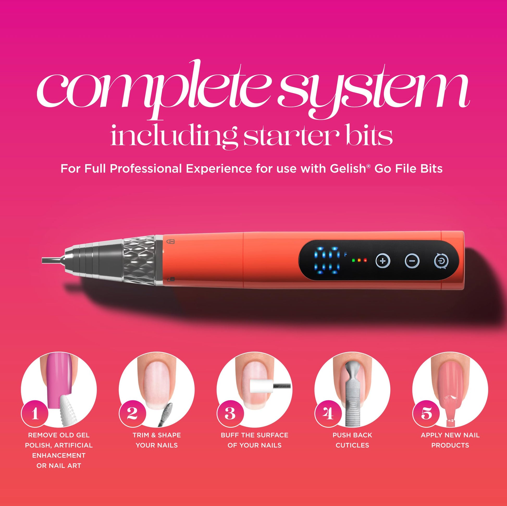 Tomato Gelish® Go File™ Wireless Hybrid Electric Nail File – 35,000 RPM Professional Cordless E-File with Magnetic Charging Dock, Controller-Free, Quiet, Low Vibration for Mani & Pedi (Aqua Marine)