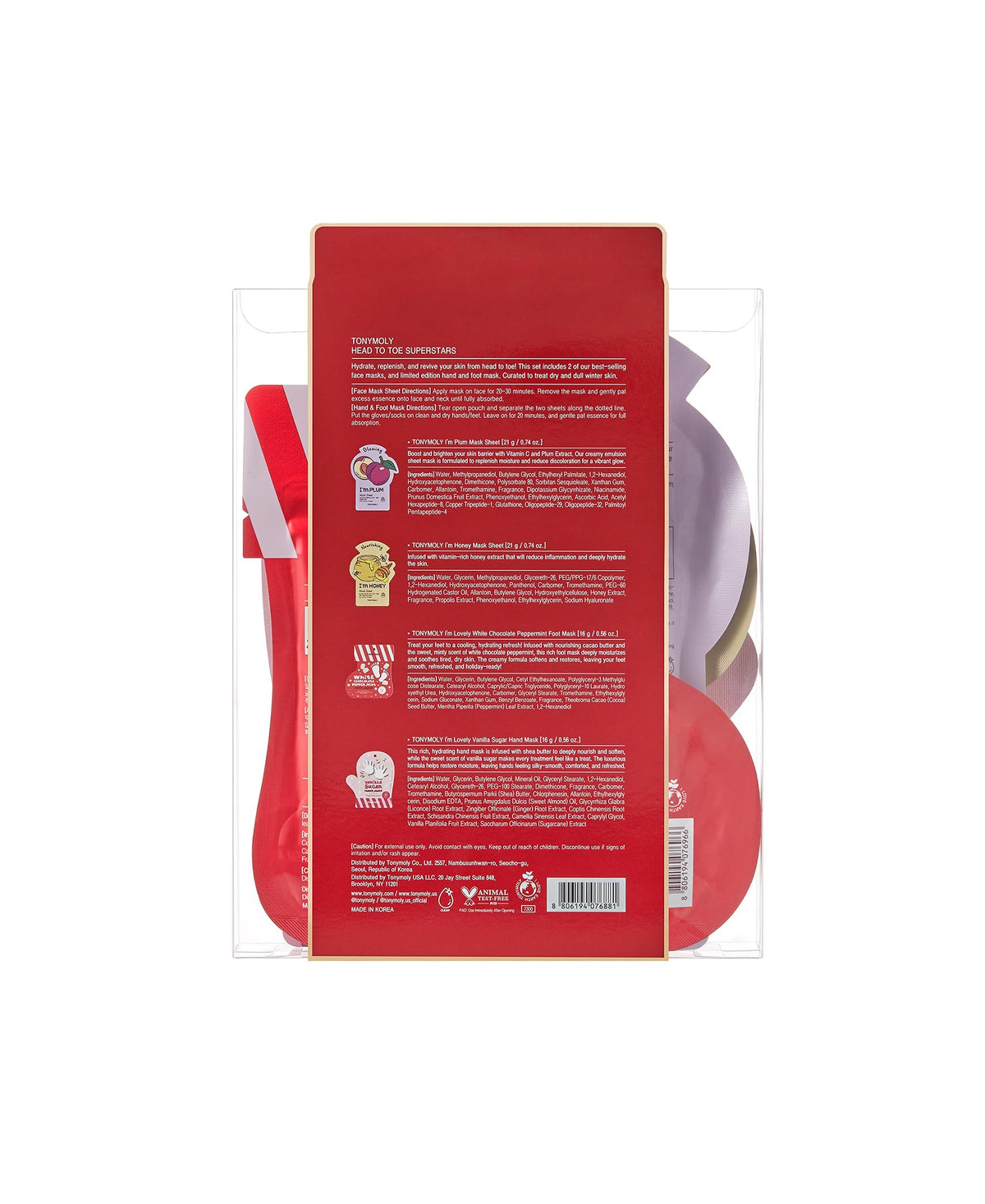 White Smoke TONYMOLY Head to Toe Mask Set - Face, Hand & Foot Skincare Mask Pack, 4pk