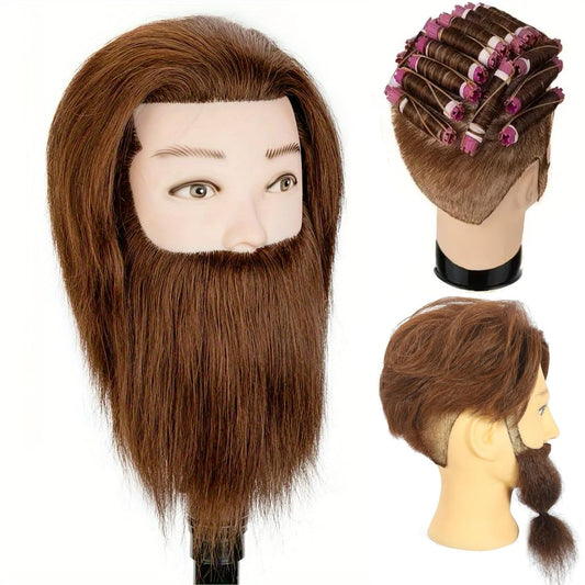 White Smoke Yiifiulyn Barber Mannequin Head Male, 12“ Mannequin Head with 100% Human Hair - Brown Hair Training Doll Head for Hairstylist Hair Styling or Cutting Practice
