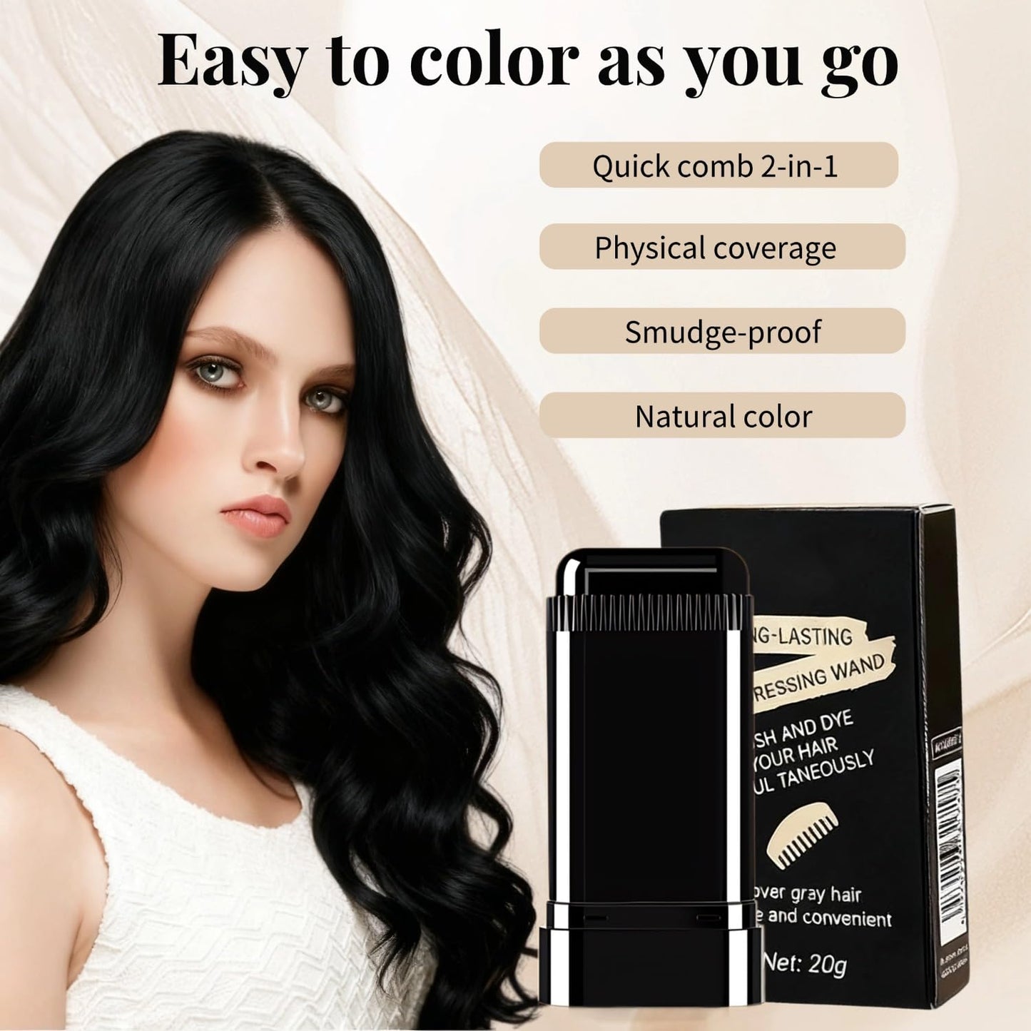 Black Safe and Convenient Comb Hair Dye Stick, White Hair Cover Stick, 2-in-1 Convenient Instant Dyeing, Waterproof and Sweat Proof, Quick Root Dressing (Black) c