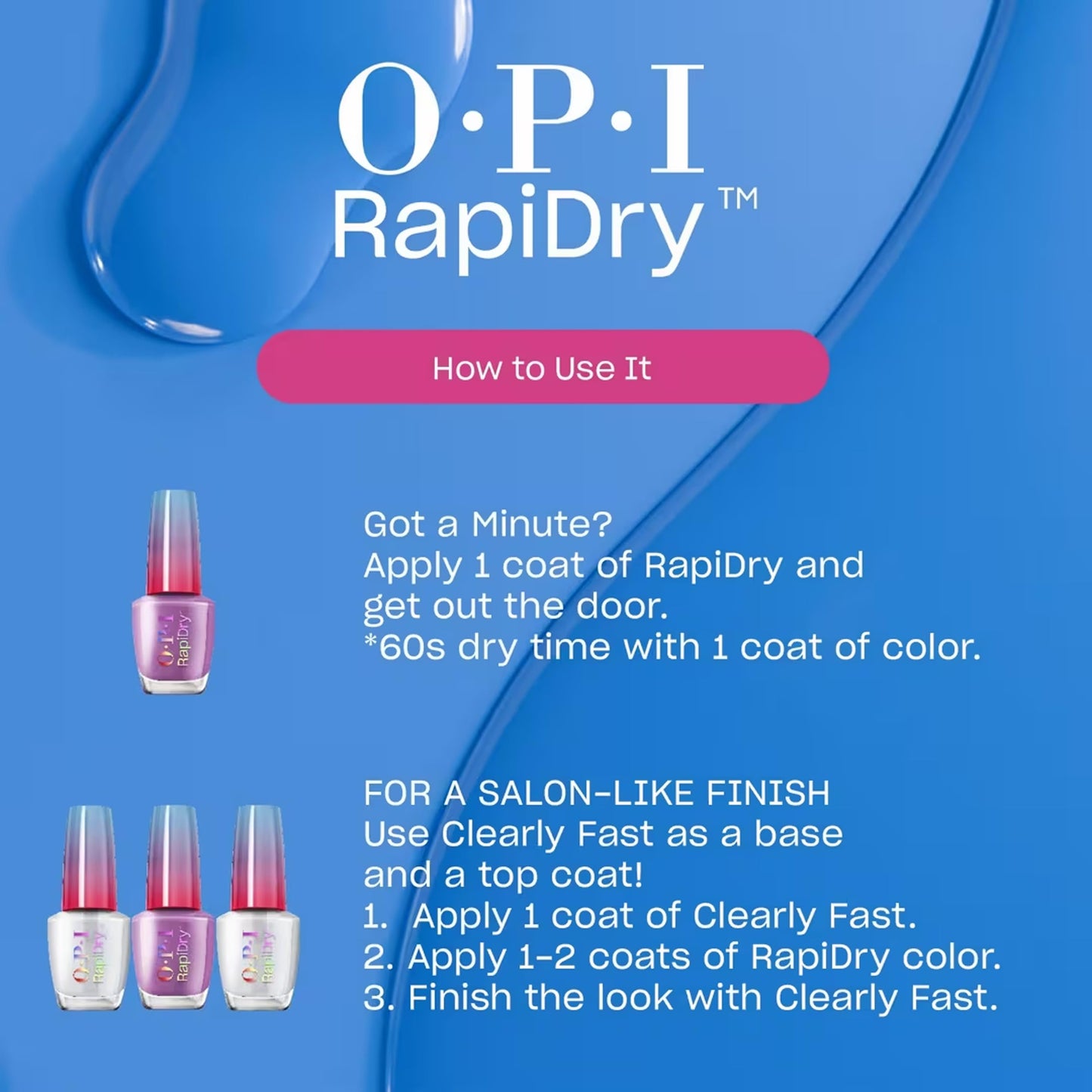 Royal Blue OPI RapiDry Speed of Bright | Semi-sheer Soft Blue Shimmer Quick Dry Nail Polish | Vegan, Smudge Proof, Fast Drying, Color: Speed of Bright