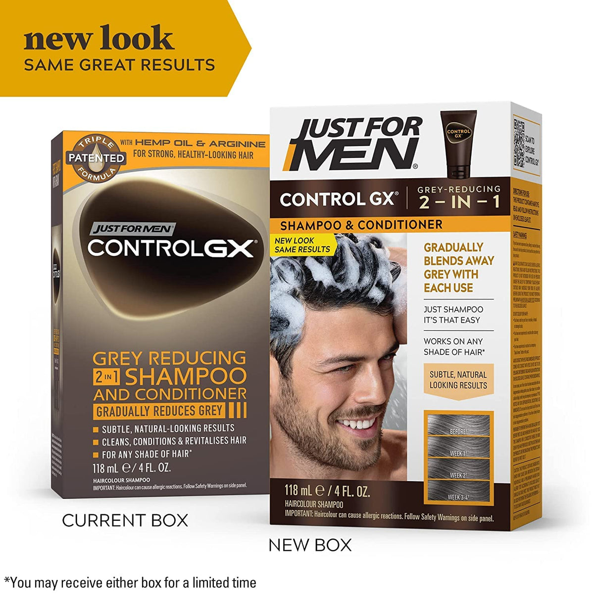 White Smoke Just For Men Control Gx 4 Ounce Shampoo 2-N-1 Grey Reduce Boxd 118ml Pack of