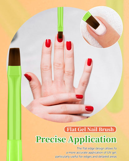 Navajo White 3PCS Nail Polish Clean Up Brush, Round&Falt&Angled Acetone Resistant Nail Brush for OPI Nail Polish Remover, Fingernail Cleaning Brushes at Home Nail Art and Designs(Bright Green)