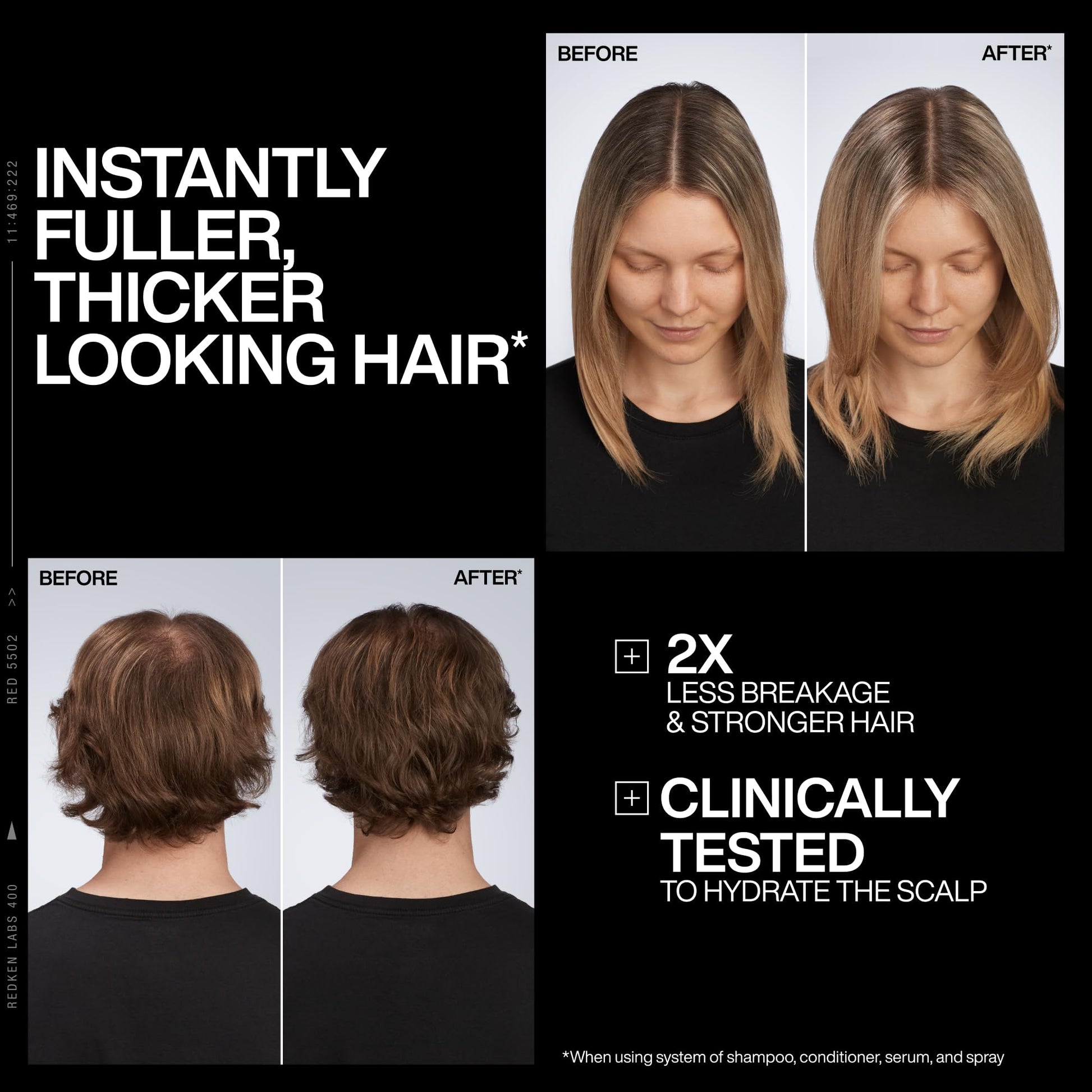Black Redken Acidic Grow Full System Scalp and Hair Conditioner - Lightweight Conditioner for Thicker-Looking Hair and Hydrated Scalp, With Azelaic Acid, 10.1 Fl Oz