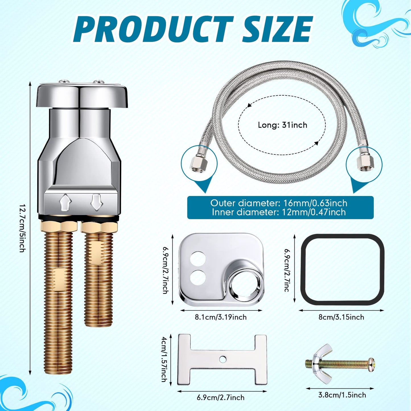 Alice Blue Hortsun Shampoo Bowl Vacuum Breaker Kit, Hardware Handle, 7 Pcs Stainless Steel, Chromium Plated Brass, 31 inches, for Salon Sink Parts Replacement