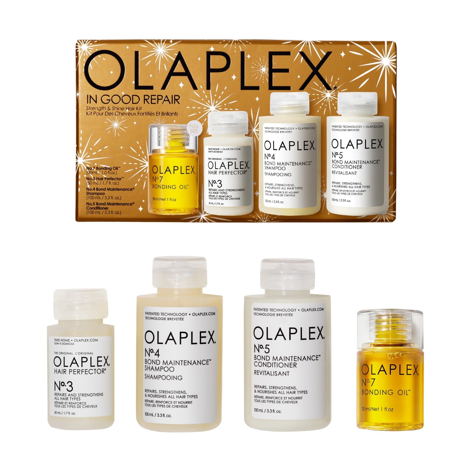 White Smoke Olaplex In Good Repair Hair Kit: No. 3, 4, 5, 7, Shampoo & Conditioner Set, Hydrate, & Control Frizz (72H), Bonding Oil to Shine & Protect, Perfector to Strengthen & Reverse Damage