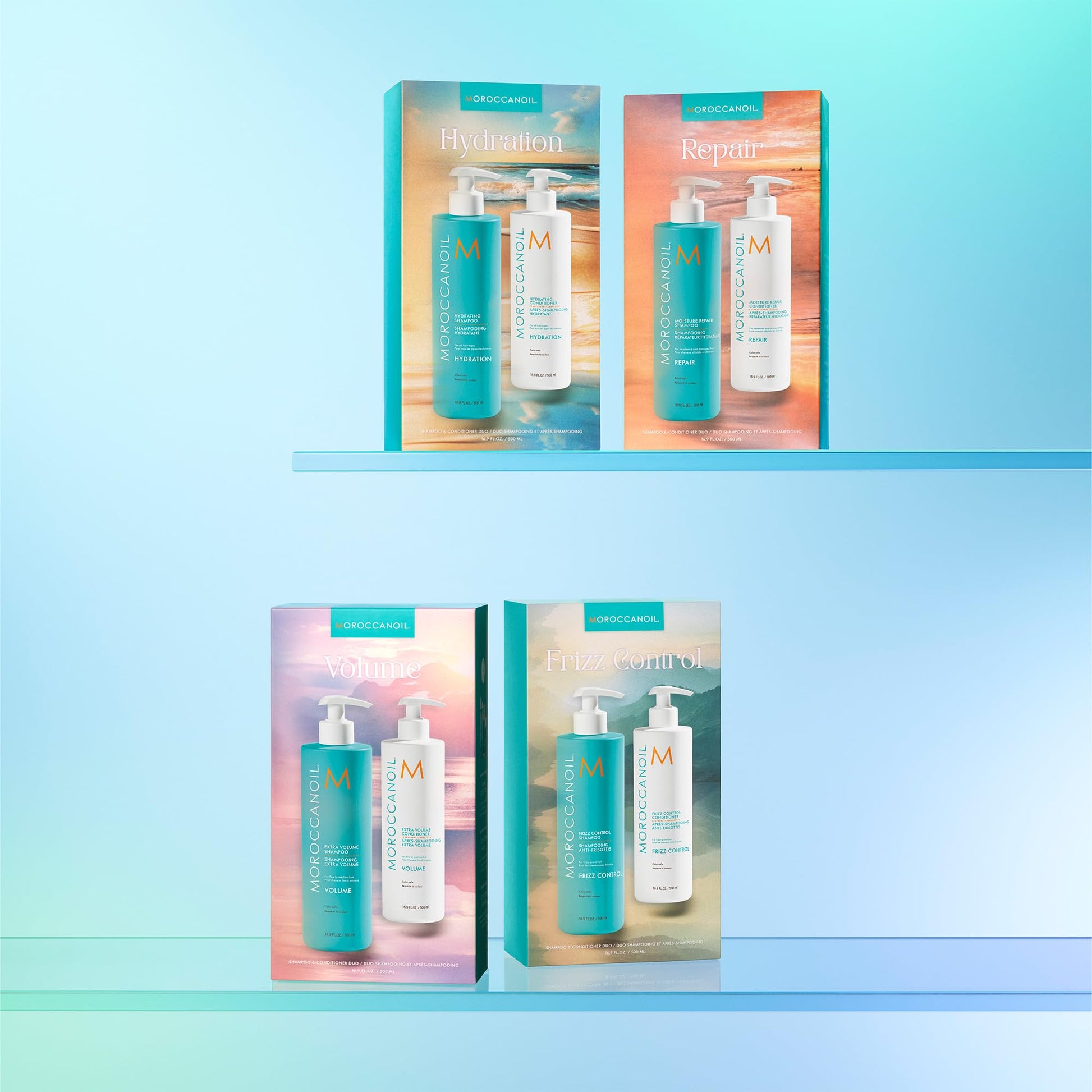 Light Cyan Moroccanoil Moisture Repair Shampoo & Conditioner Half-Liter Set