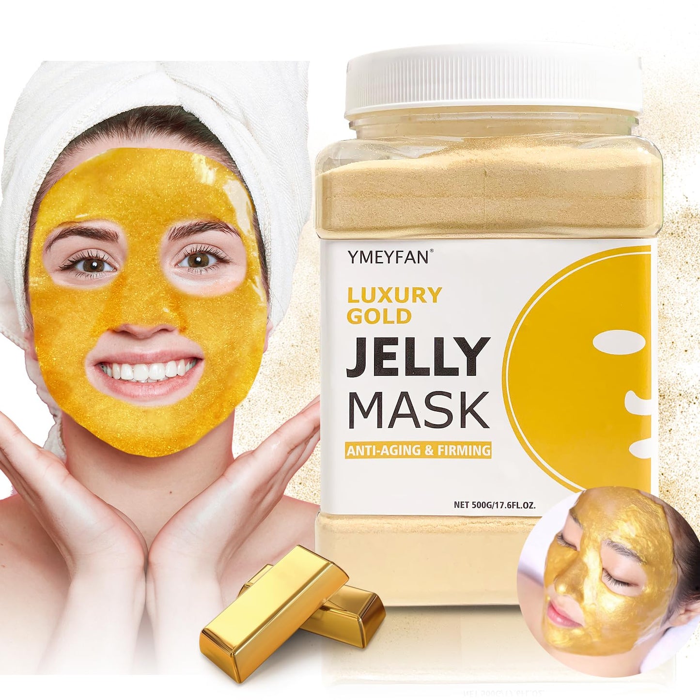 White Smoke YMEYFAN Jelly Mask Powder for Facial Professional - 24K Gold Anti-Aging & Firming Jelly Mask, Hydrating Jelly Face Mask Skin Care, Gel Peel Off Mask for Spa Salon Vajacial Mask 17.6Fl Oz