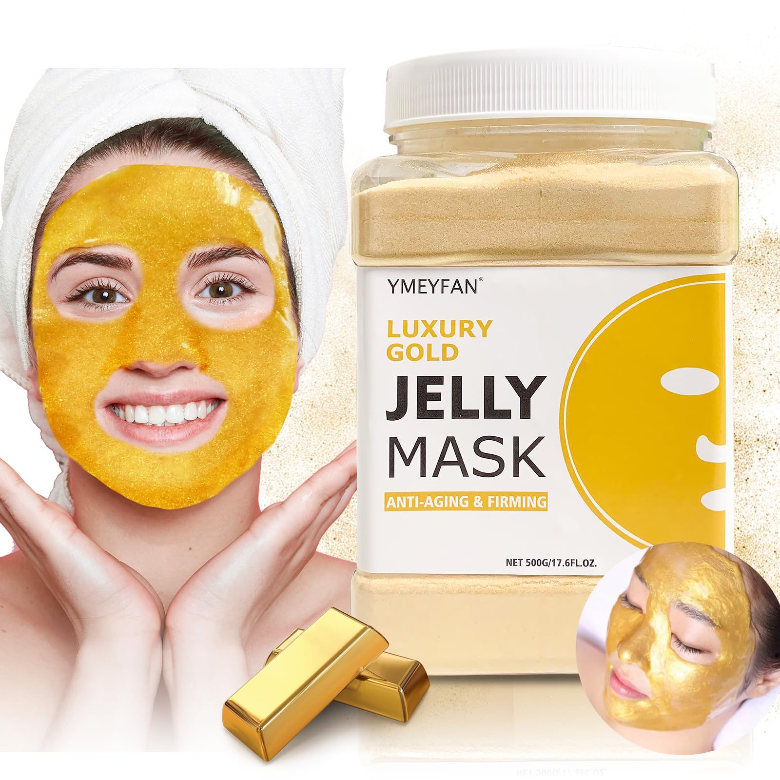 White Smoke YMEYFAN Jelly Mask Powder for Facial Professional - 24K Gold Anti-Aging & Firming Jelly Mask, Hydrating Jelly Face Mask Skin Care, Gel Peel Off Mask for Spa Salon Vajacial Mask 17.6Fl Oz