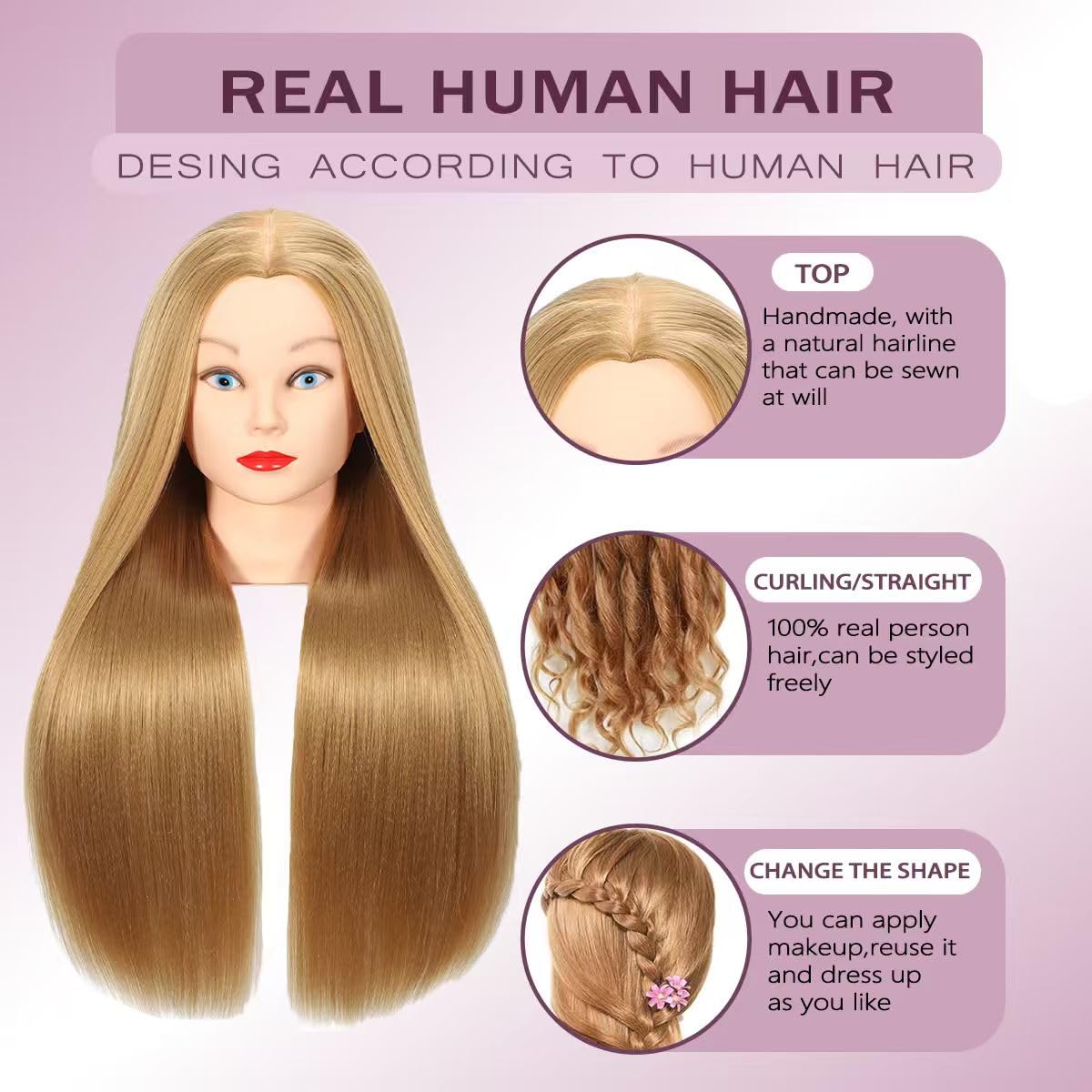 White Smoke WeiRan Mannequin Head 80% Human Hair - Straight, 26"-28" Doll Head for Cosmetology & Hairdresser(809-27#)