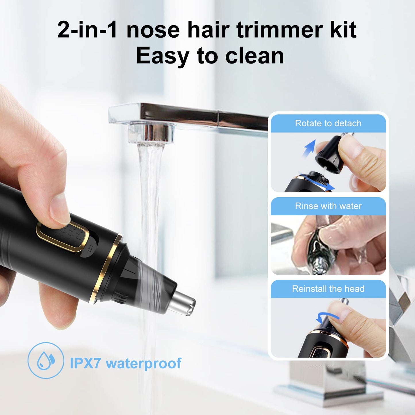 White Smoke XOOMRSCP Nose Hair Trimmers for Men，Rechargeable Hair Trimmer 2 in 1 Painless Multifunctional Ear and Nose Hair Trimmer with IPX7 Waterproof Dual Edge Blades (Black)