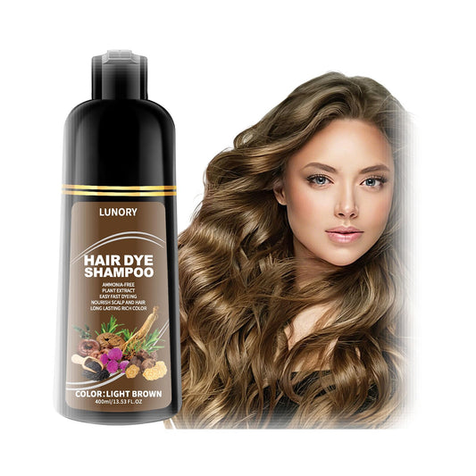 White Smoke Lunory Light Brown Hair Dye Shampoo for 100% Gray Coverage - 3 IN 1 Hair Color Shampoo with Argan Oil & Ginseng, Ammonia & Paraben Free, Long Lasting Semi-Permanent Natural Color for Women & Men