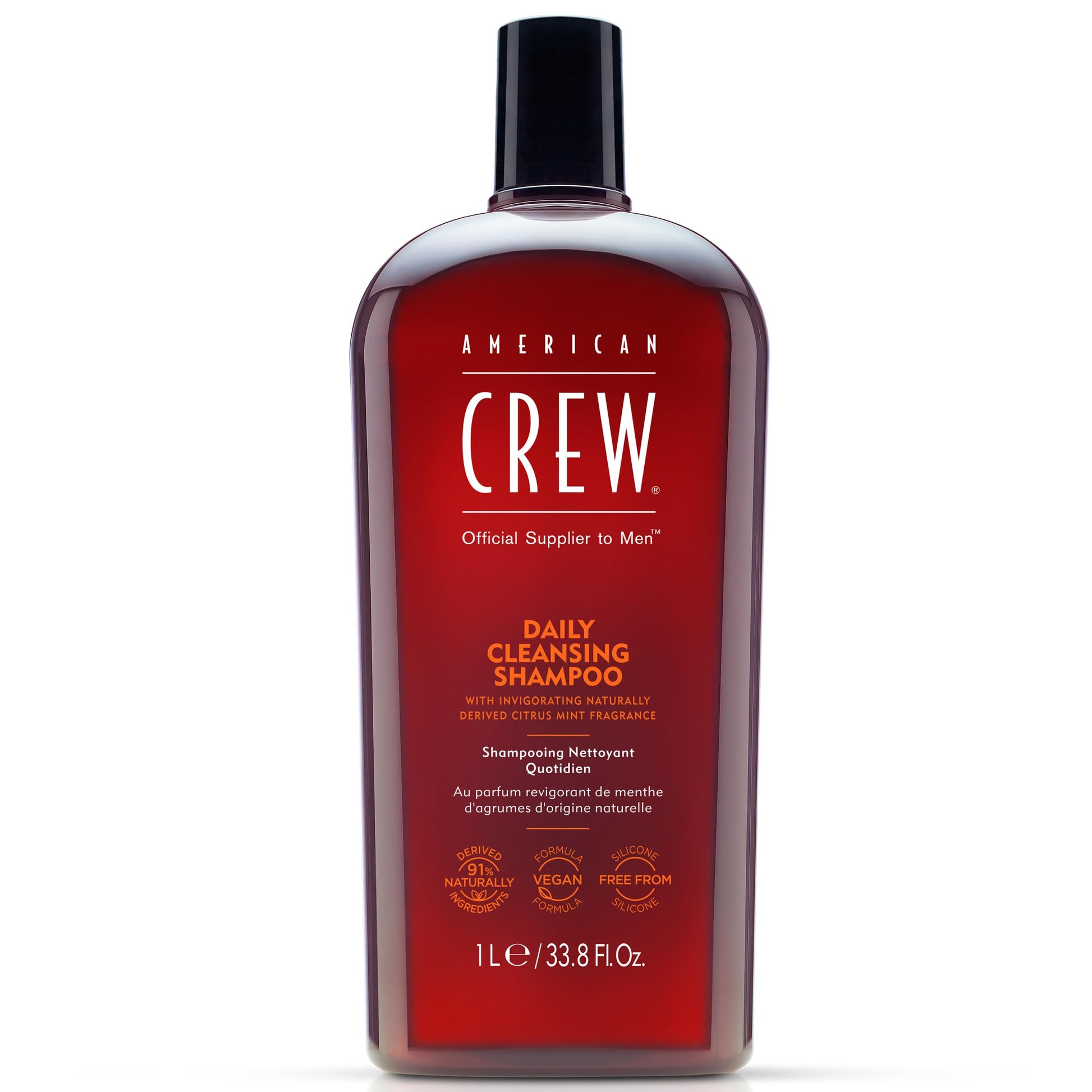 White Smoke American Crew Shampoo for Men, Daily Cleanser, Naturally Derived, Vegan Formula, Citrus Mint Fragrance, 33.8 Fl Oz